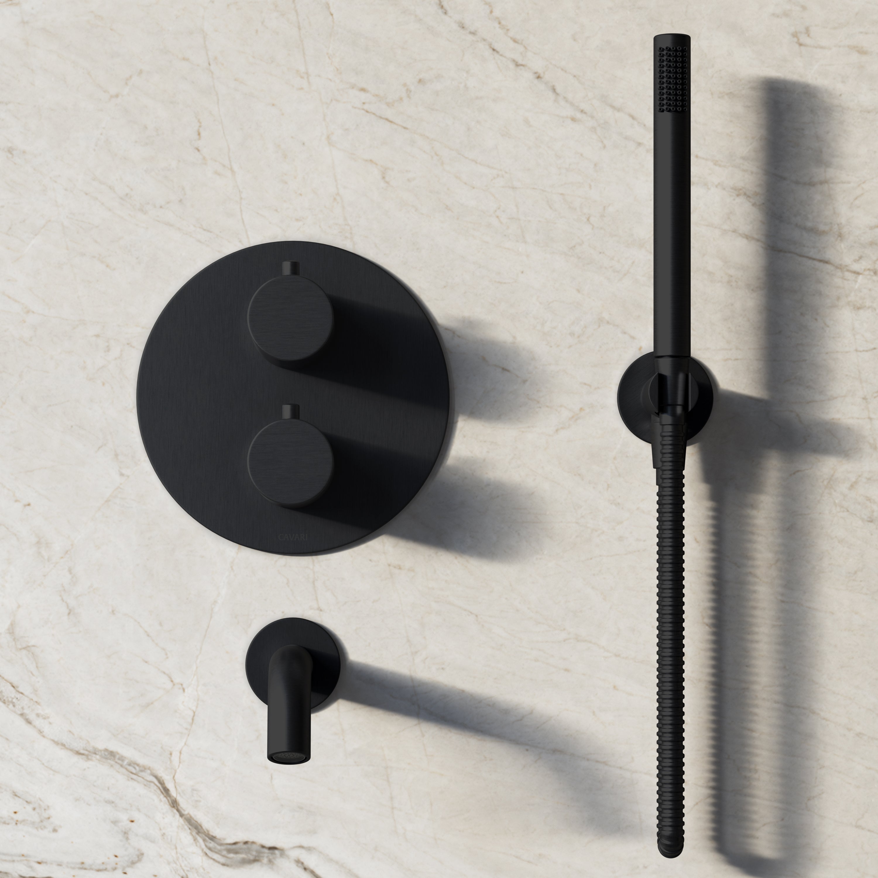 Image of Origin 3-Way Thermostatic Shower Set – Ceiling Mounted Overhead, Straight Hand Shower & Short Spout