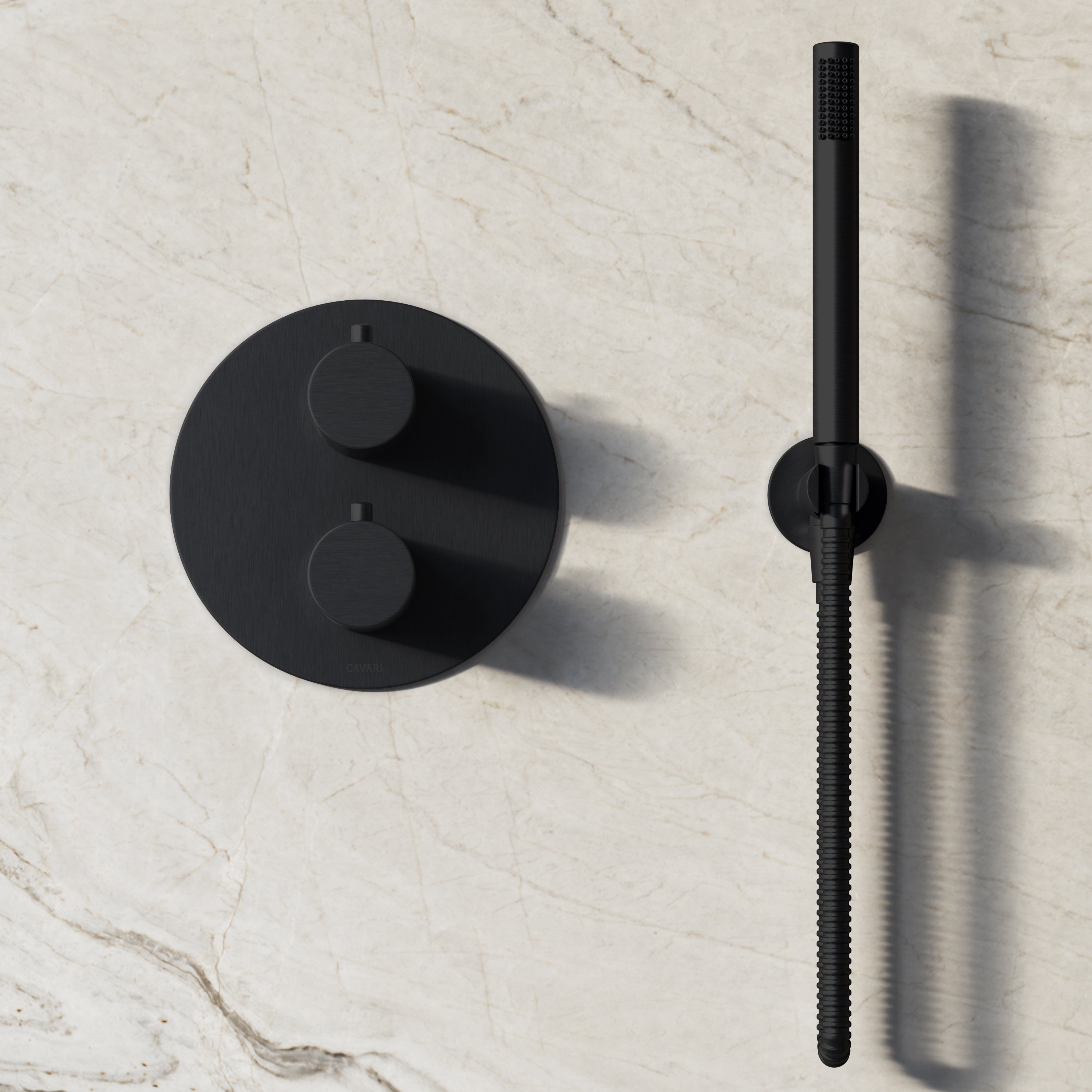 Image of Origin 3-Way Thermostatic Shower Set – Ceiling Mounted Overhead, Straight Hand Shower & Short Spout