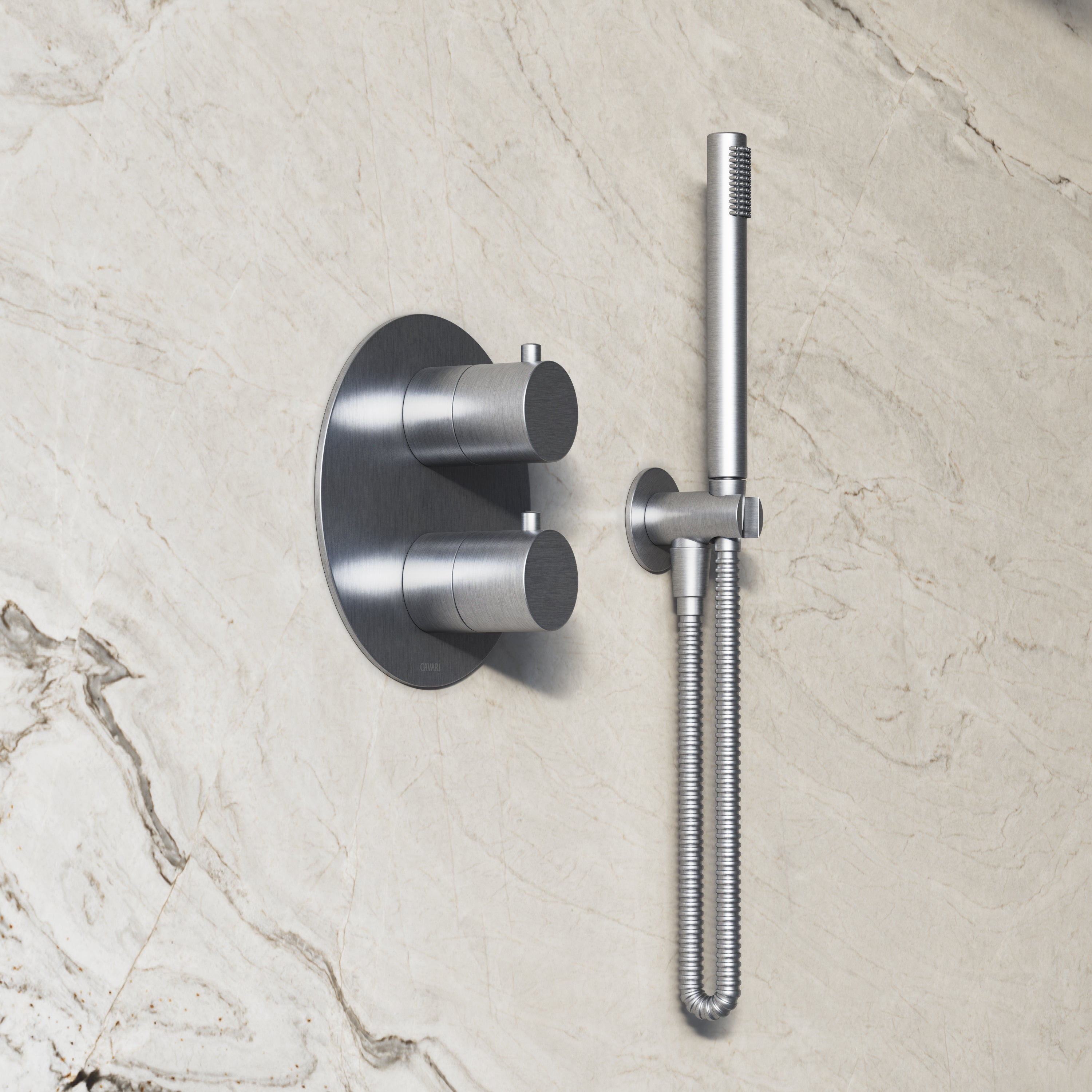 Image of Origin 3-Way Thermostatic Shower Set – Ceiling Mounted Overhead, Straight Hand Shower & Short Spout