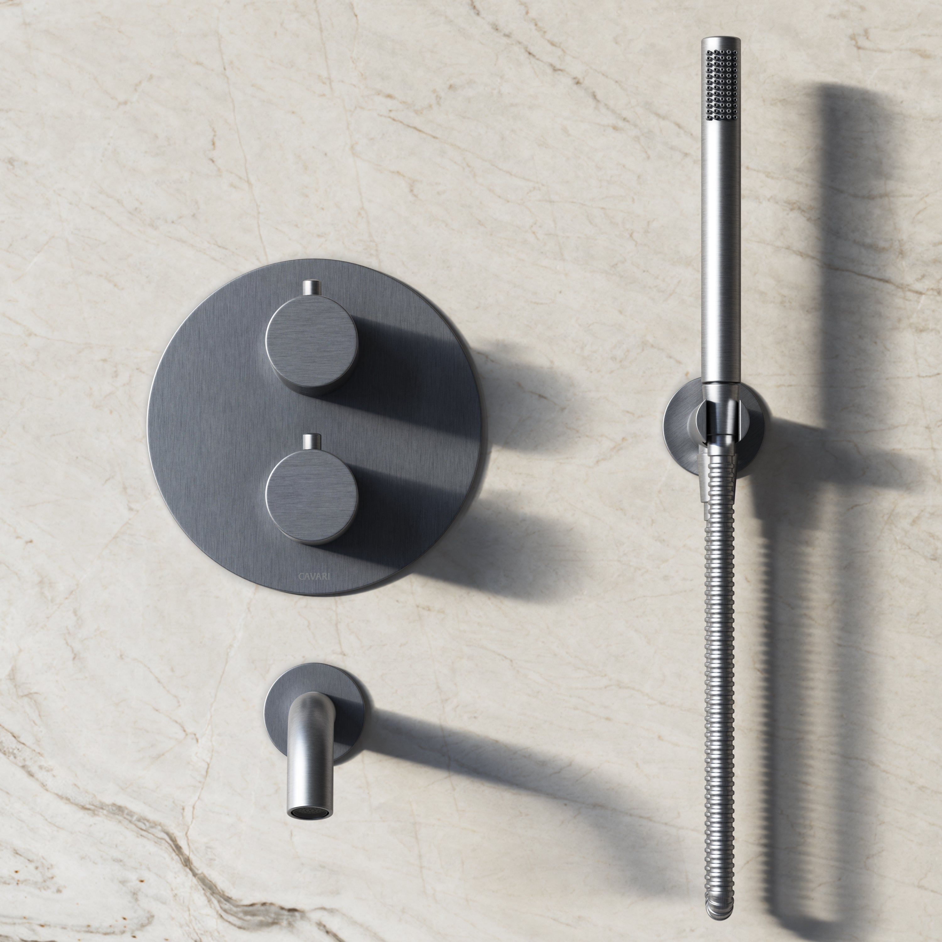Image of Origin 3-Way Thermostatic Shower Set – Ceiling Mounted Overhead, Straight Hand Shower & Short Spout
