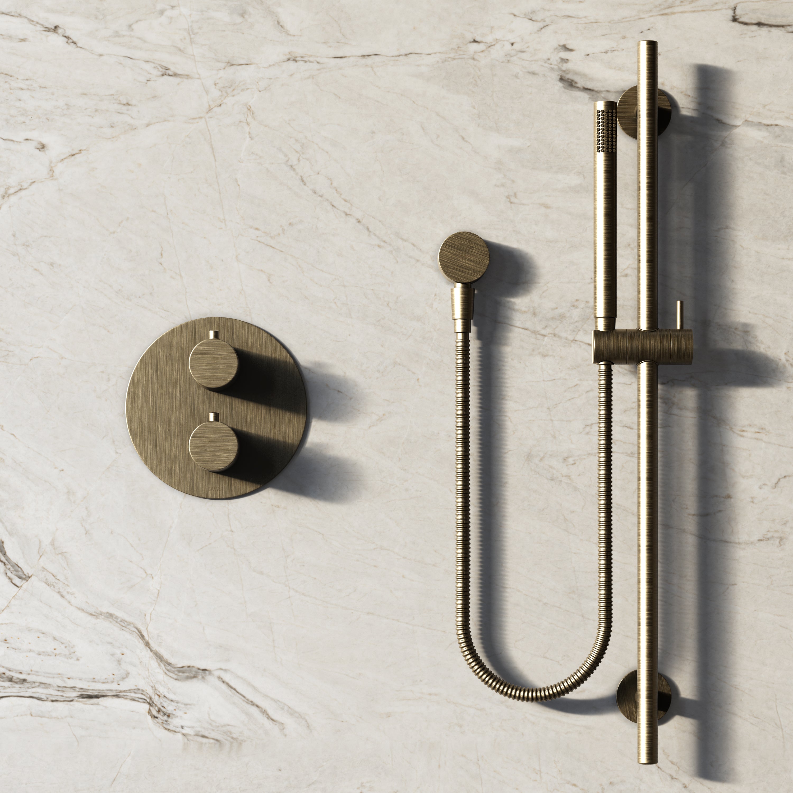 Image of Origin 3-Way Thermostatic Shower Set – Ceiling Mounted Overhead, Slide Rail Hand Shower & Short Spout