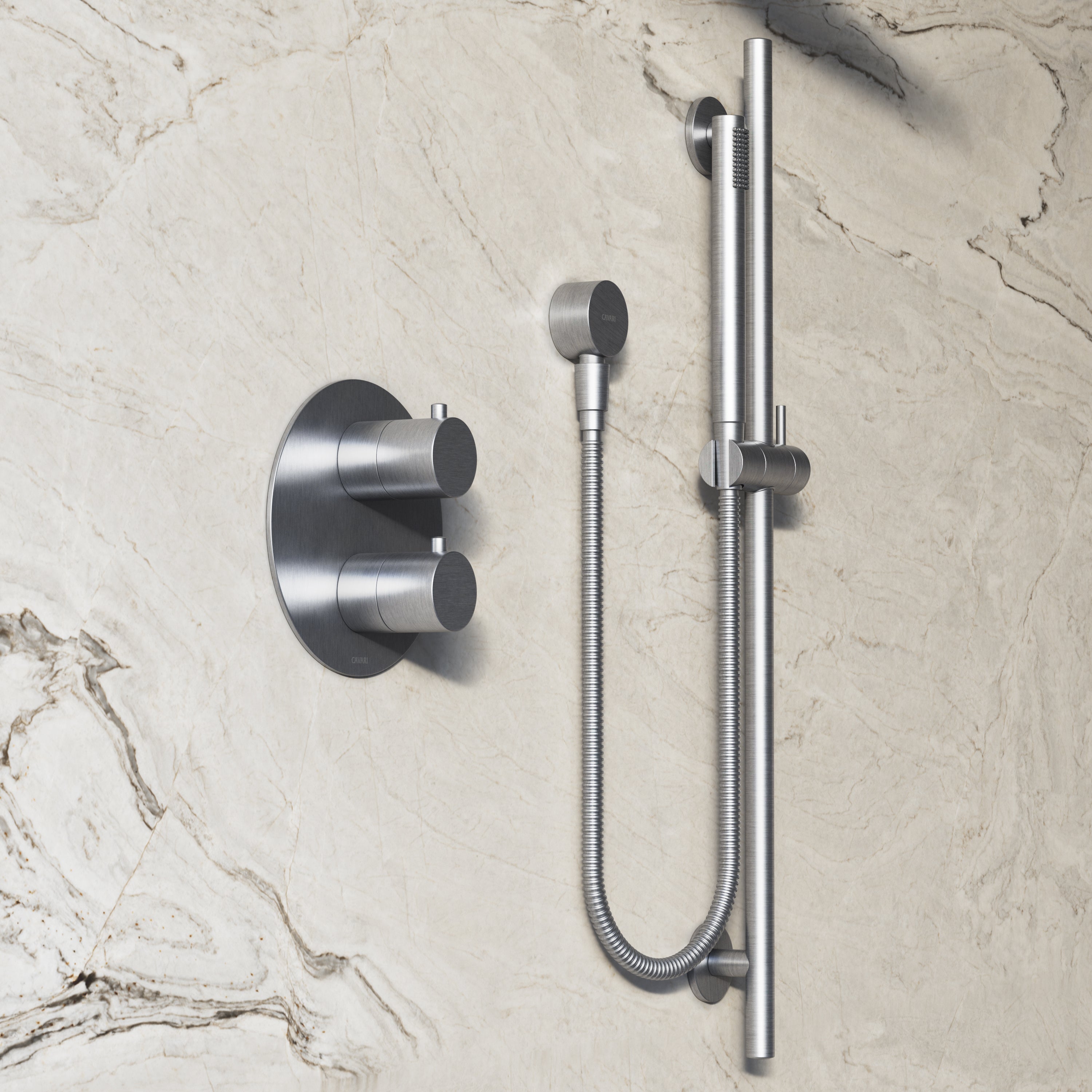 Image of Origin 3-Way Thermostatic Shower Set – Ceiling Mounted Overhead, Slide Rail Hand Shower & Short Spout
