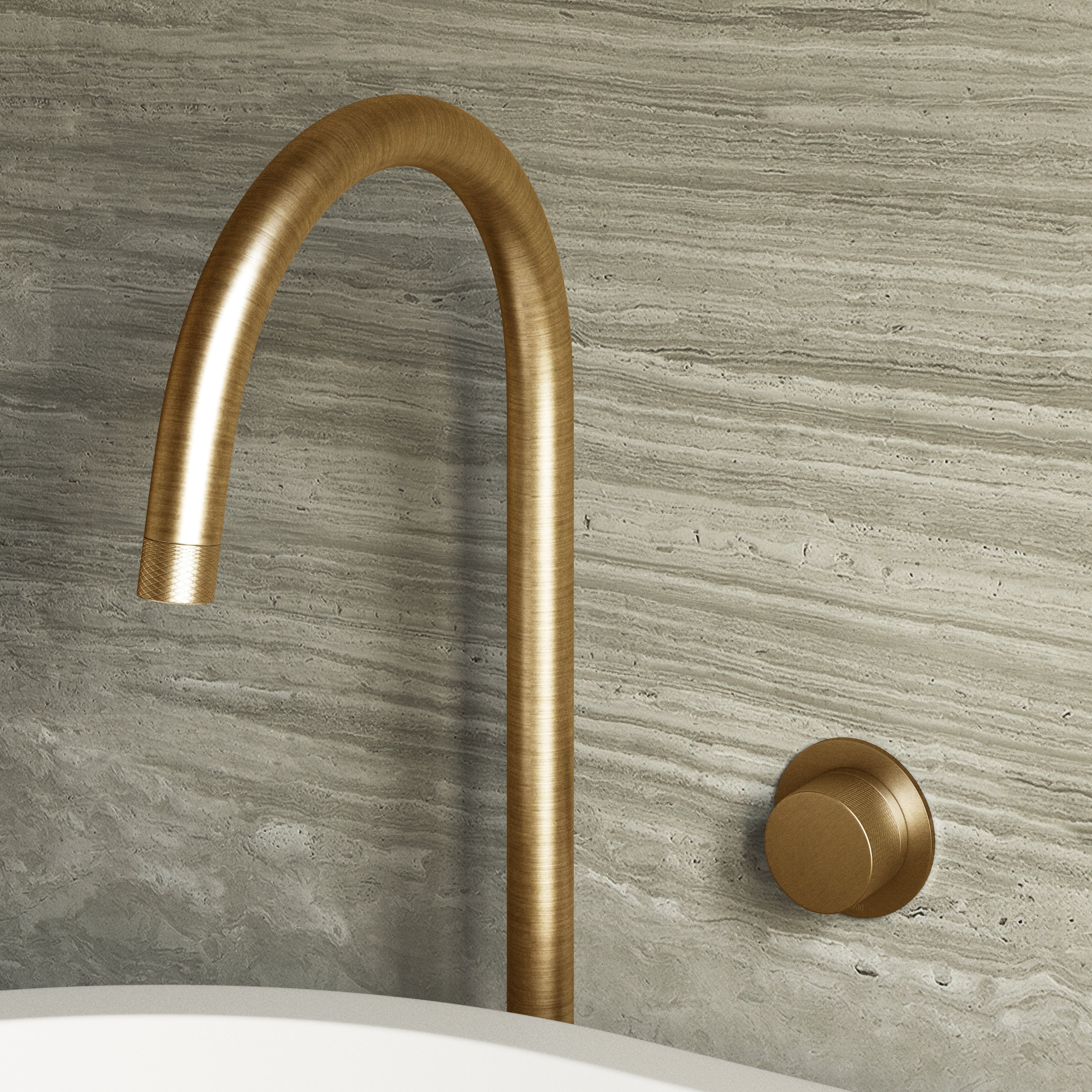 Image of Strata Bath Set – 1 Way Wall Mixer with Backplate & Floor Standing Spout