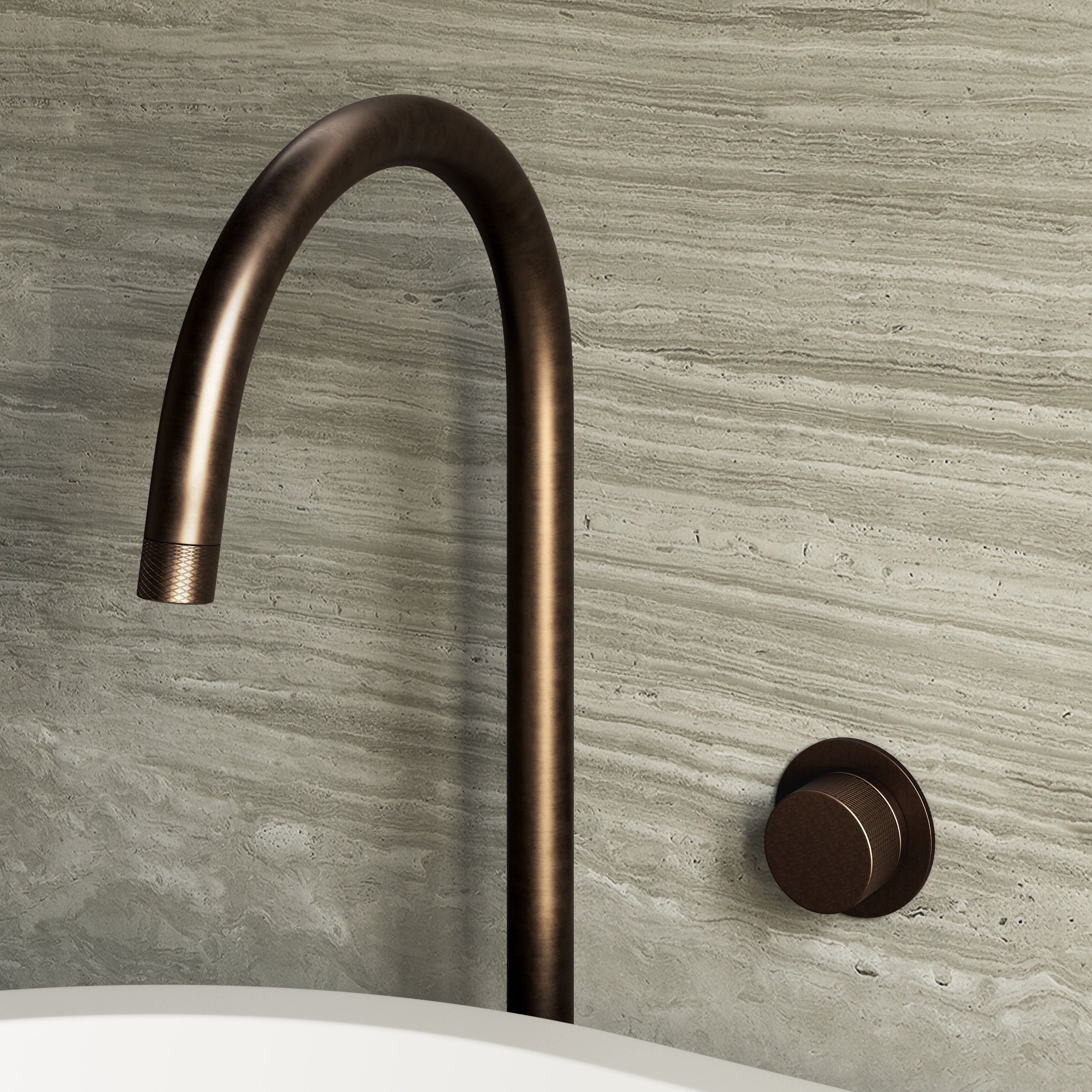Image of Strata Bath Set – 1 Way Wall Mixer with Backplate & Floor Standing Spout