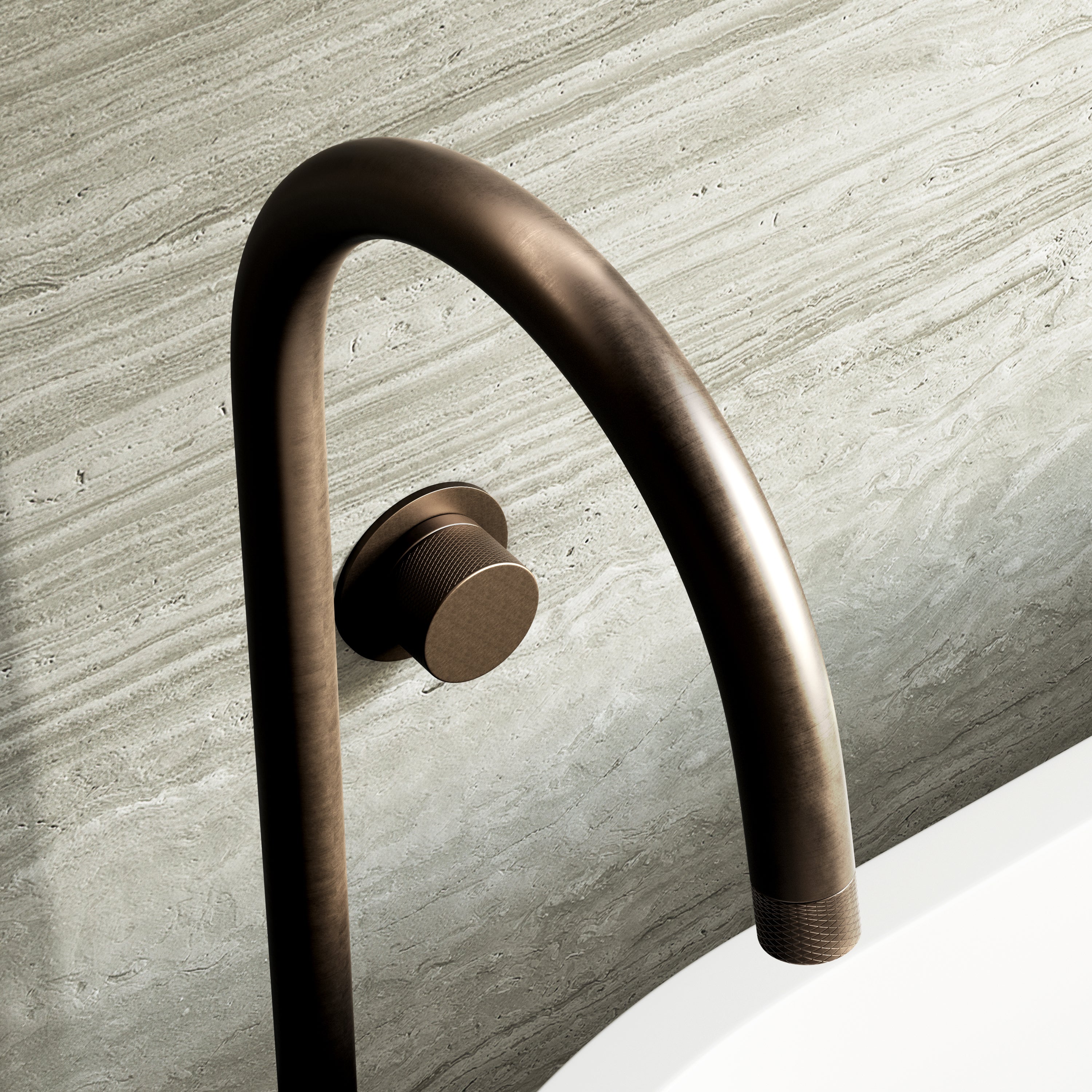 Image of Strata Bath Set – 1 Way Wall Mixer with Backplate & Floor Standing Spout