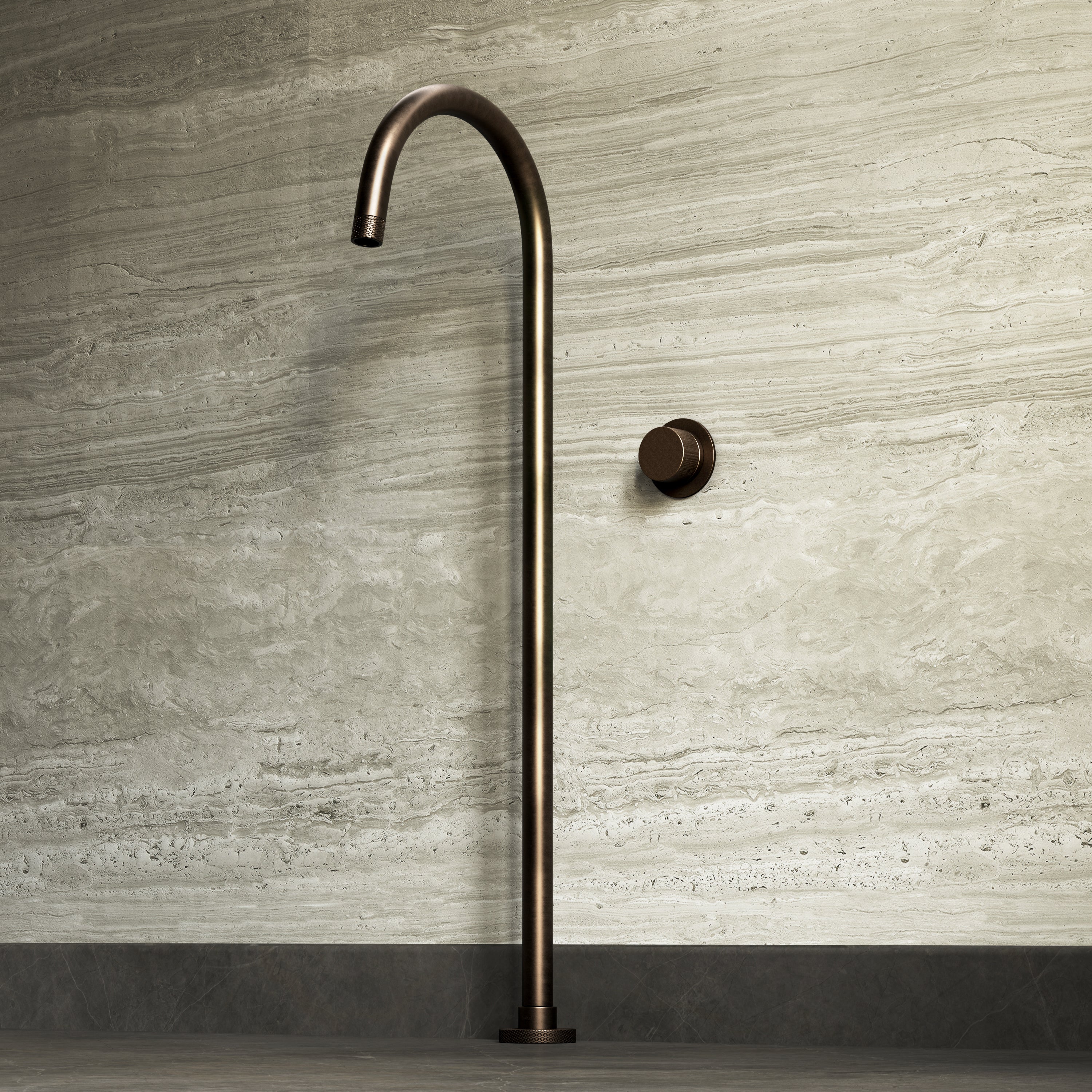 Image of Strata Bath Set – 1 Way Wall Mixer with Backplate & Floor Standing Spout