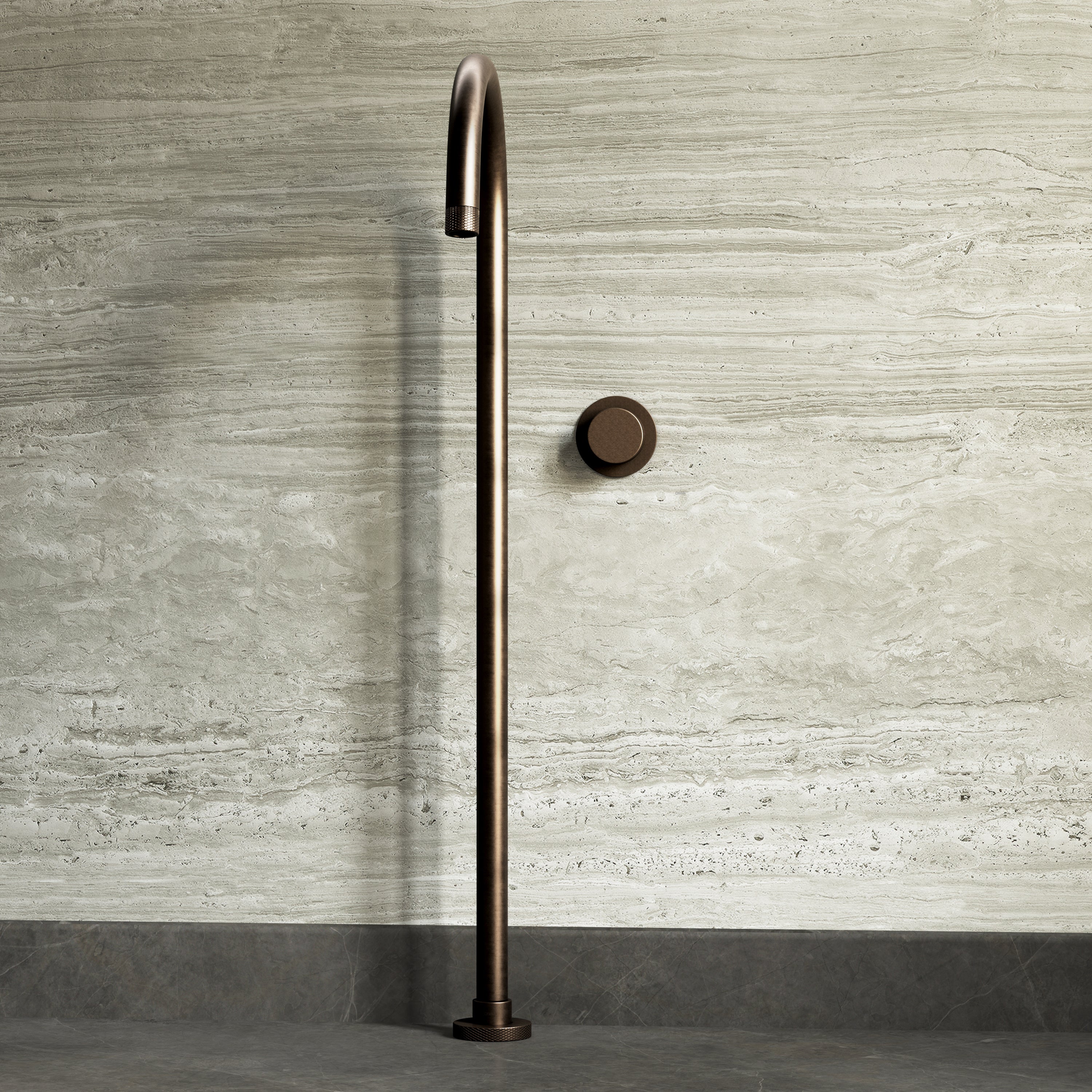 Image of Strata Bath Set – 1 Way Wall Mixer with Backplate & Floor Standing Spout