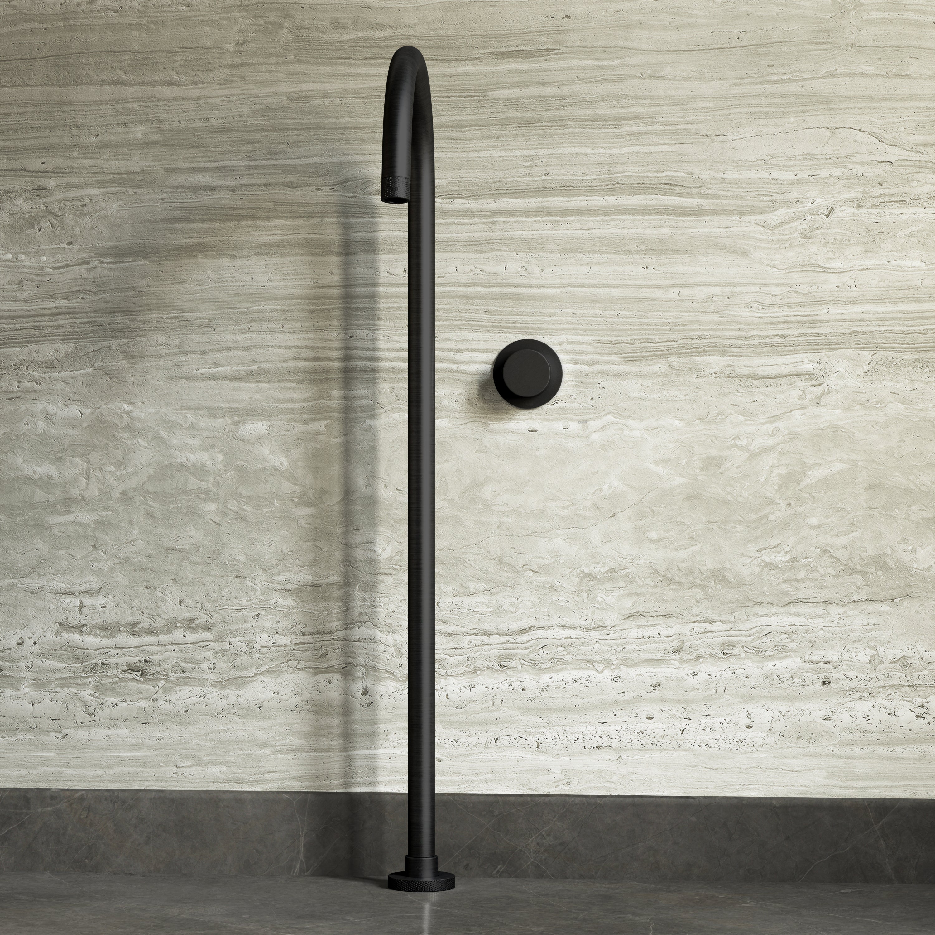 Image of Strata Bath Set – 1 Way Wall Mixer with Backplate & Floor Standing Spout