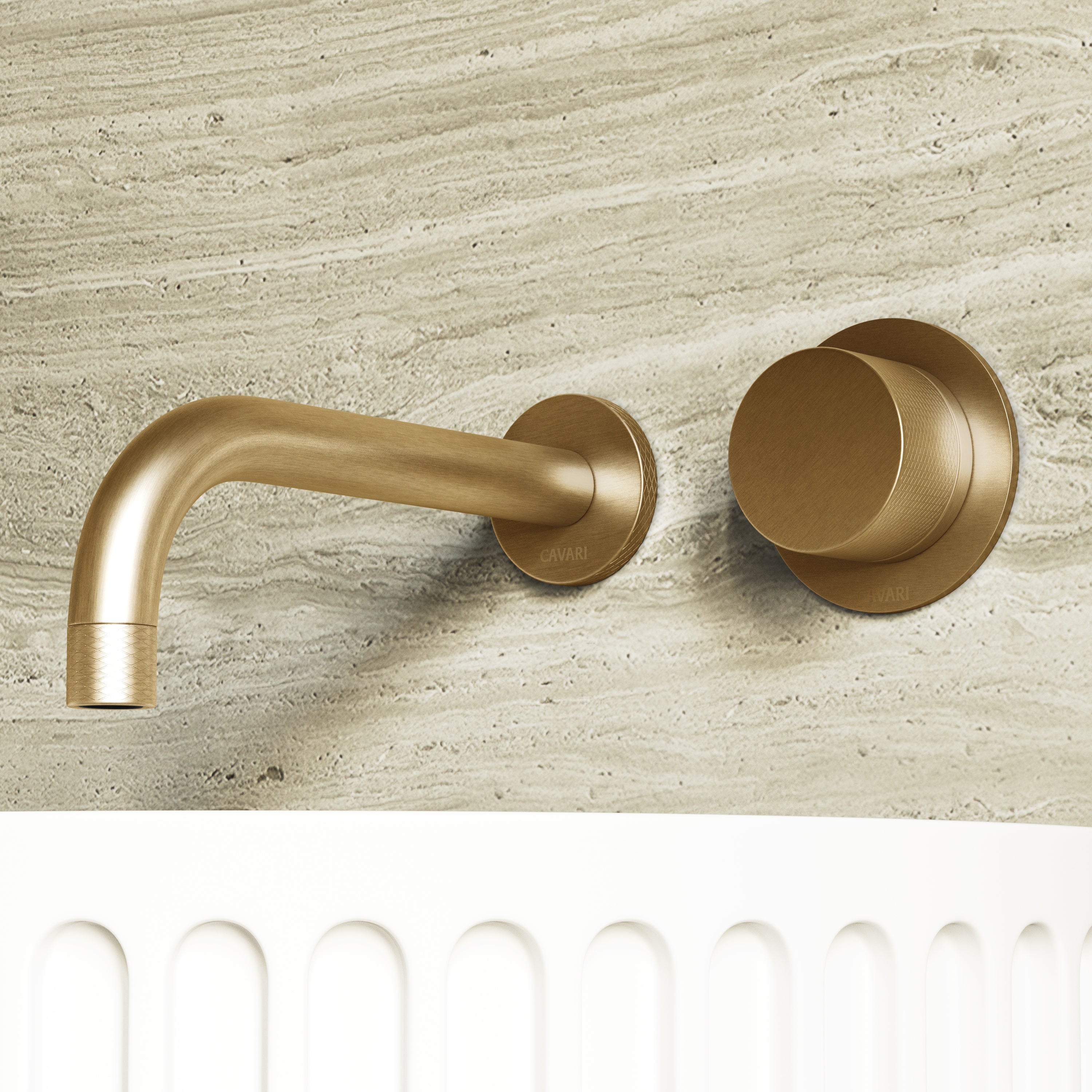 Image of Strata Single Handle Long Spout Wall Mounted Basin Mixer Tap with Backplate