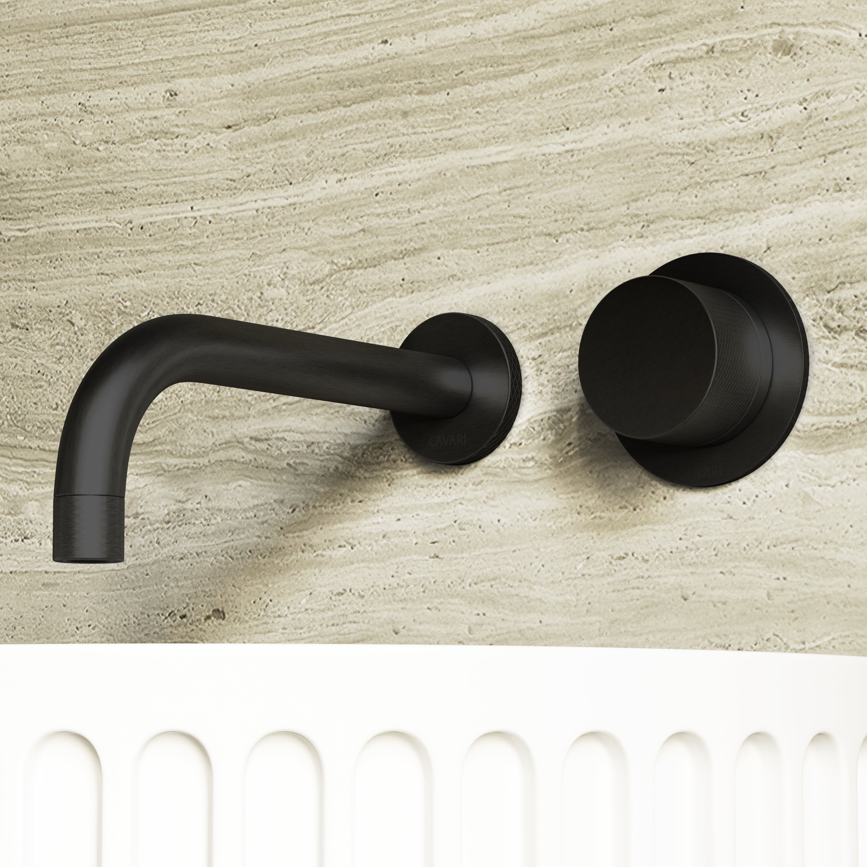 Image of Strata Single Handle Long Spout Wall Mounted Basin Mixer Tap with Backplate