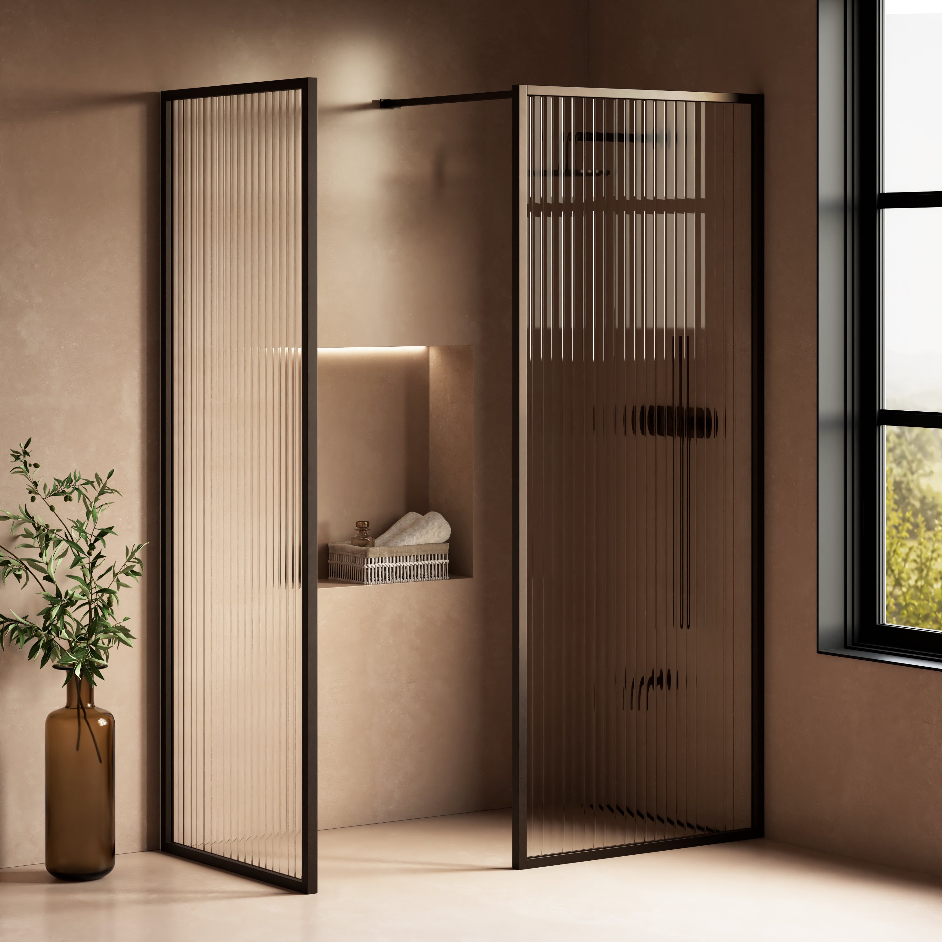 Image of Elara Reeded Shower Screen – Return Panel