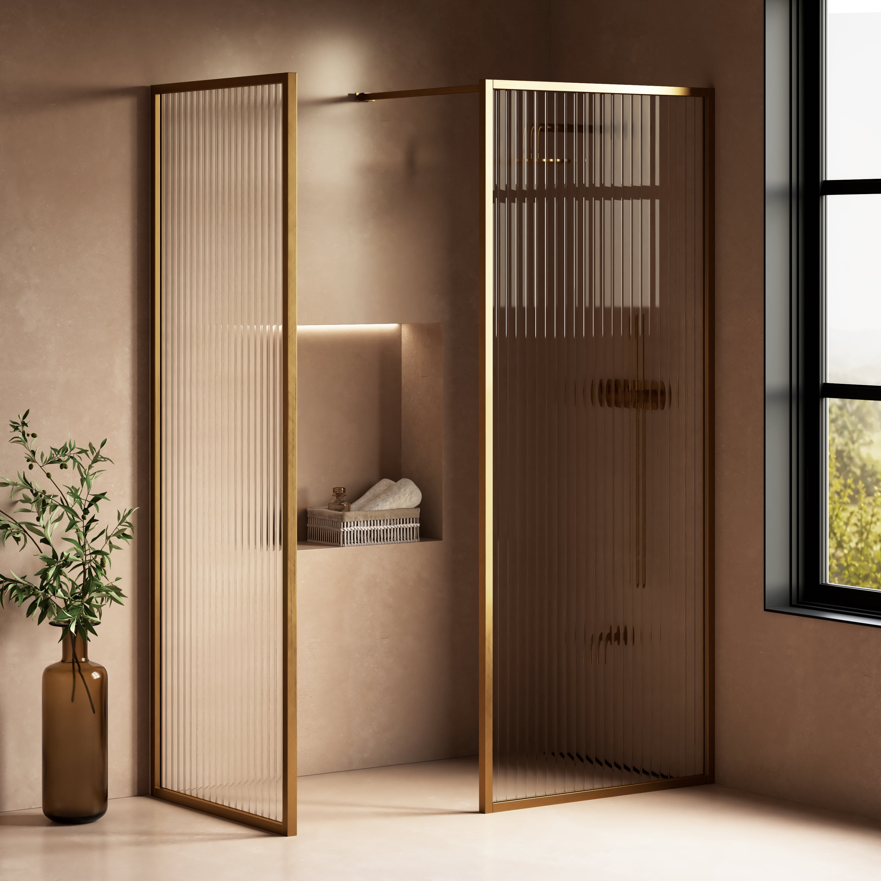 Image of Elara Reeded Shower Screen – Return Panel