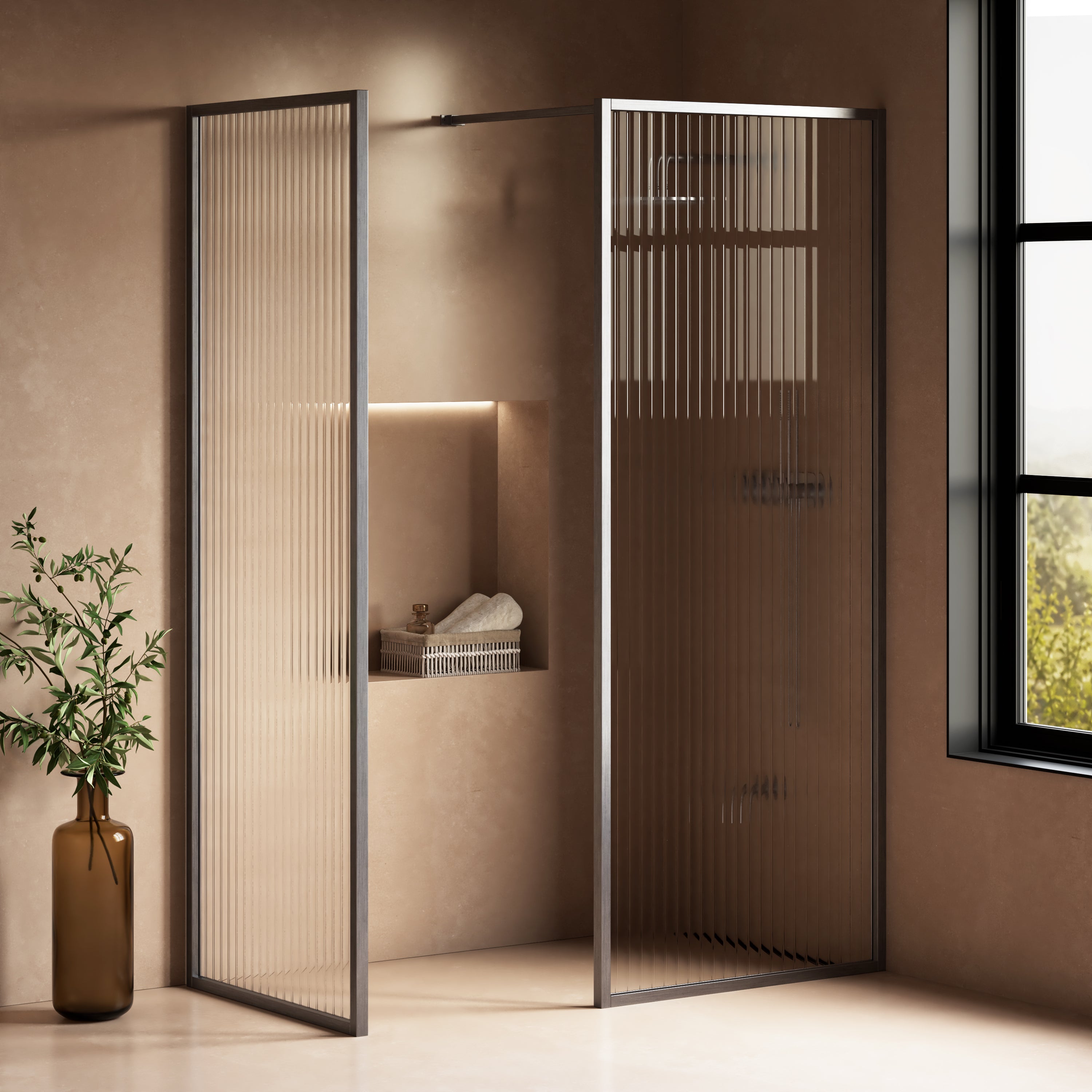 Image of Elara Reeded Shower Screen – Return Panel