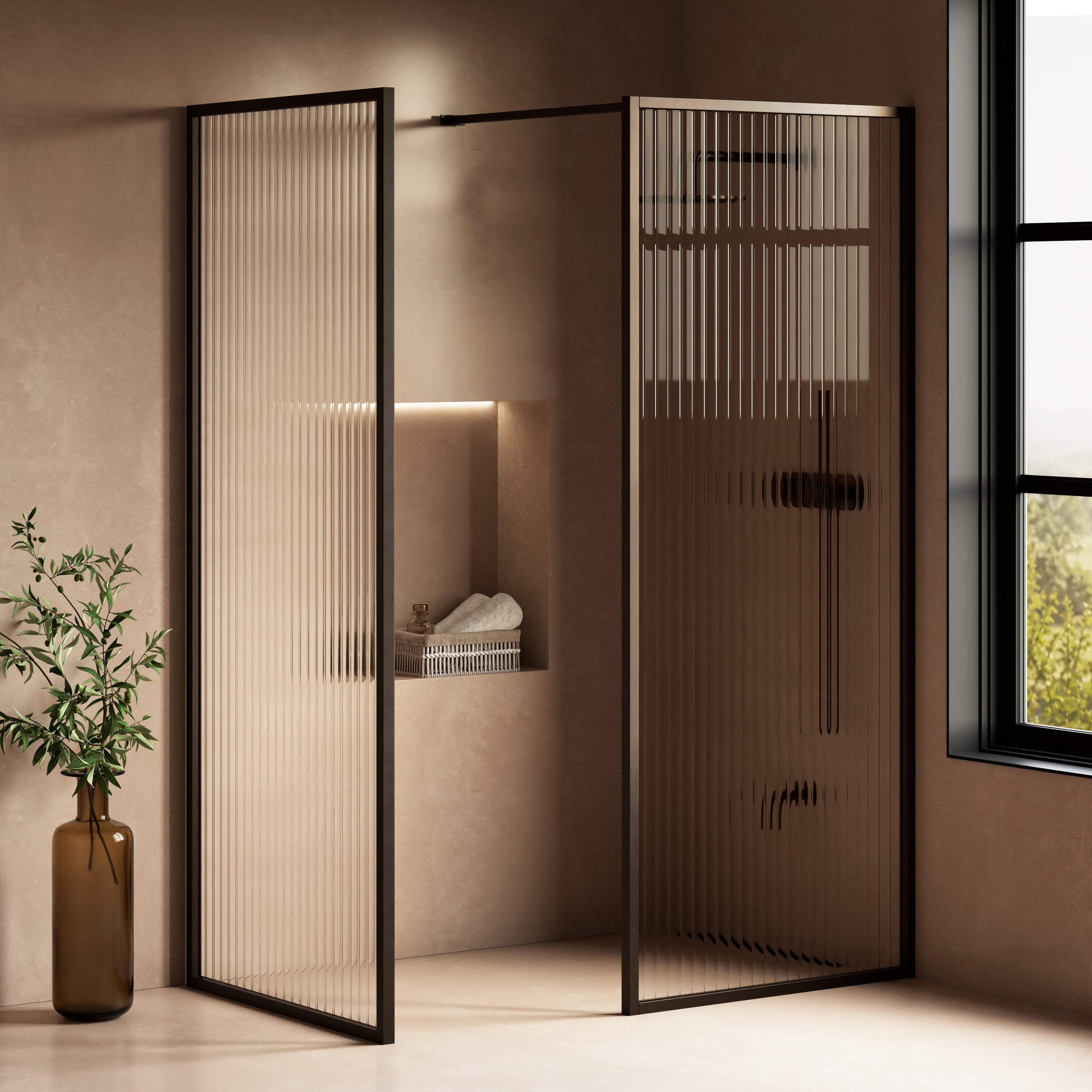 Image of Elara Reeded Shower Screen – Return Panel