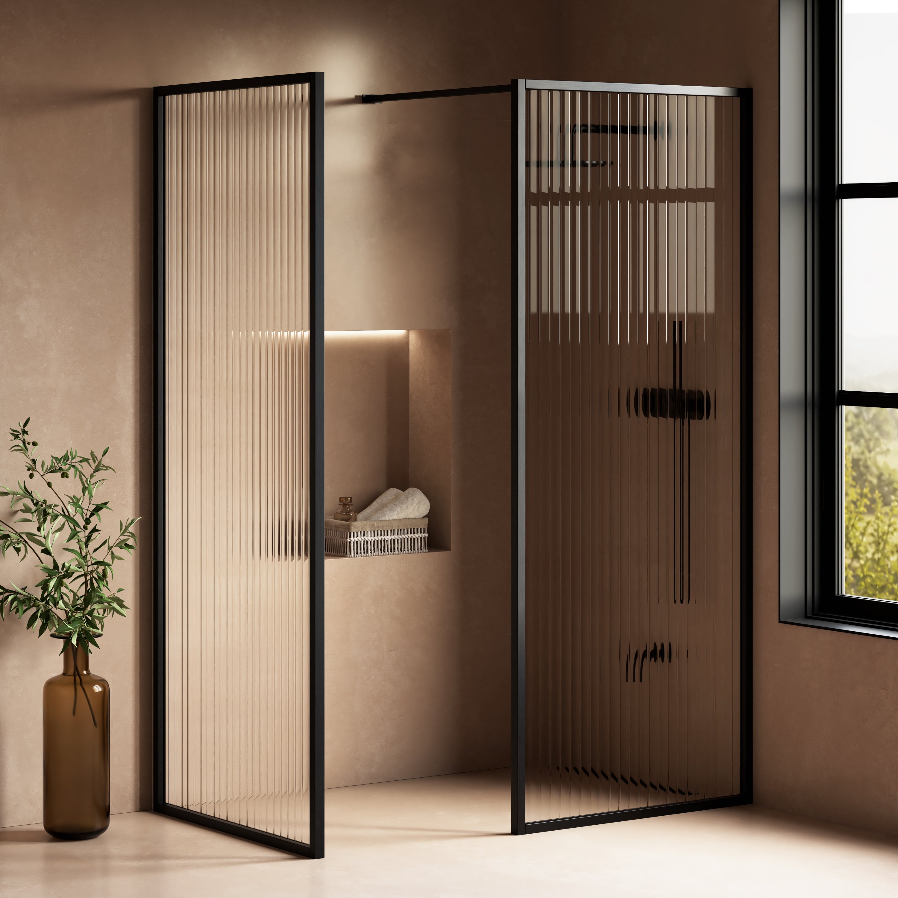 Image of Elara Reeded Shower Screen – Return Panel