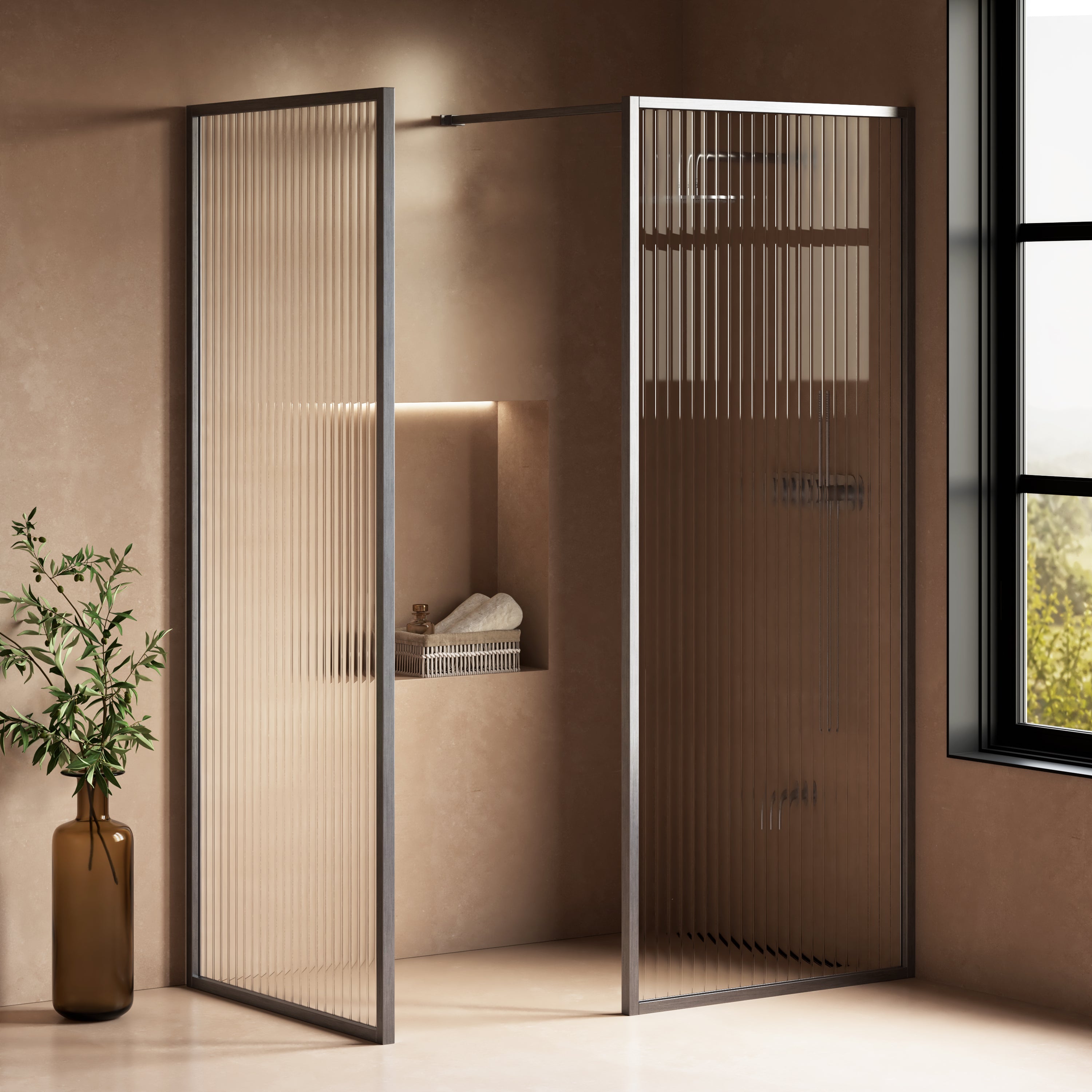 Image of Elara Reeded Shower Screen – Return Panel