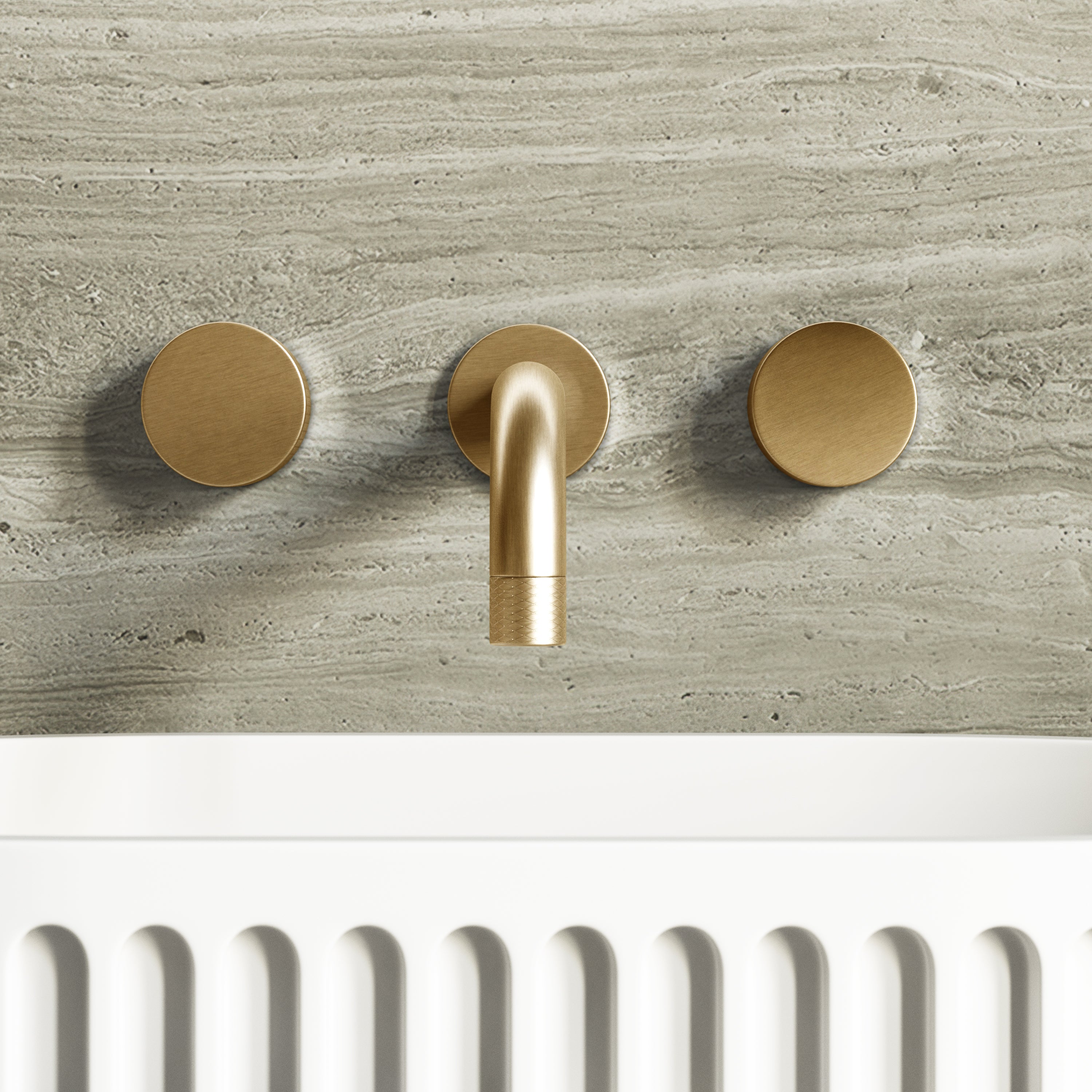Image of Strata Wall Mounted Basin Tap – Double Handle, Long Spout