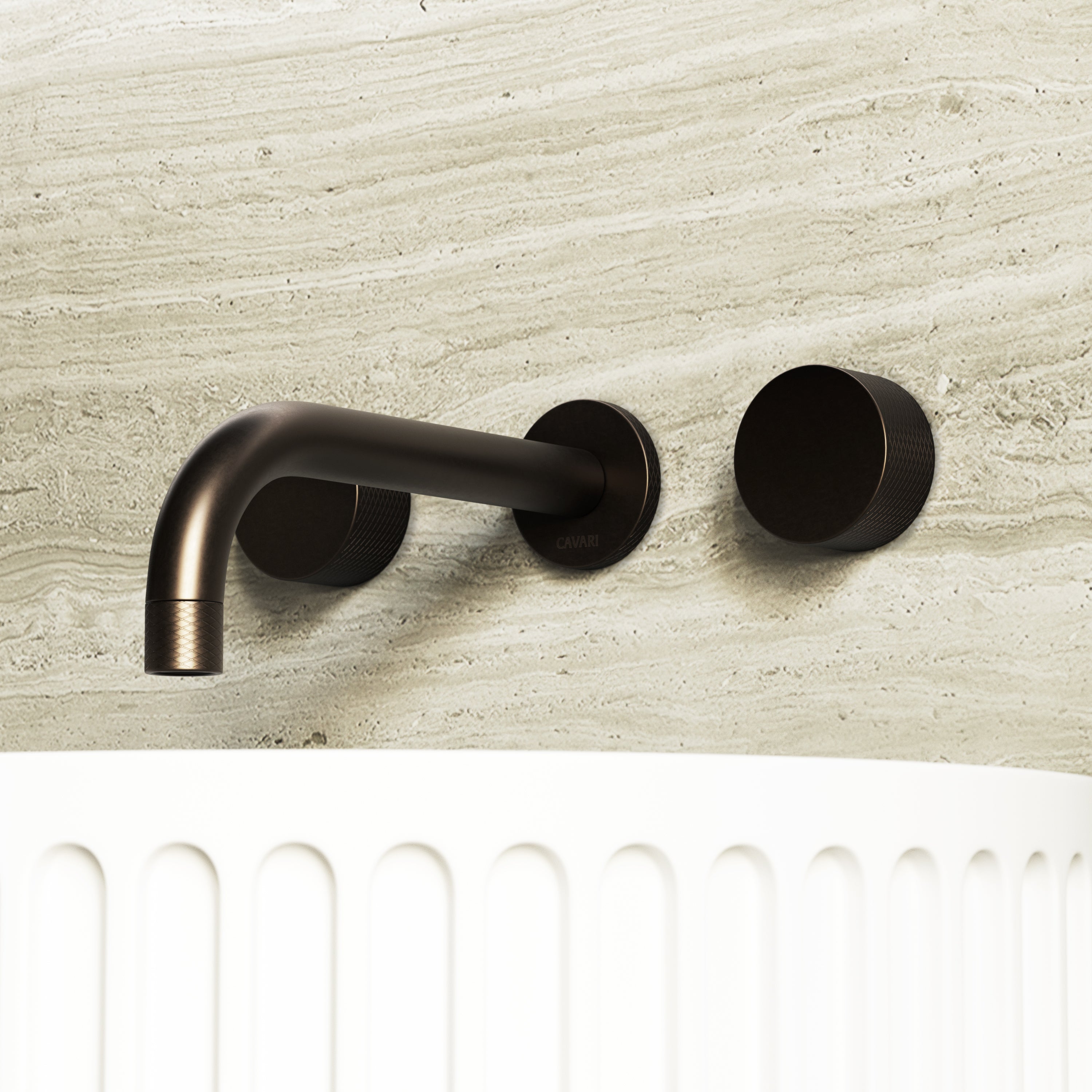 Image of Strata Wall Mounted Basin Tap – Double Handle, Long Spout