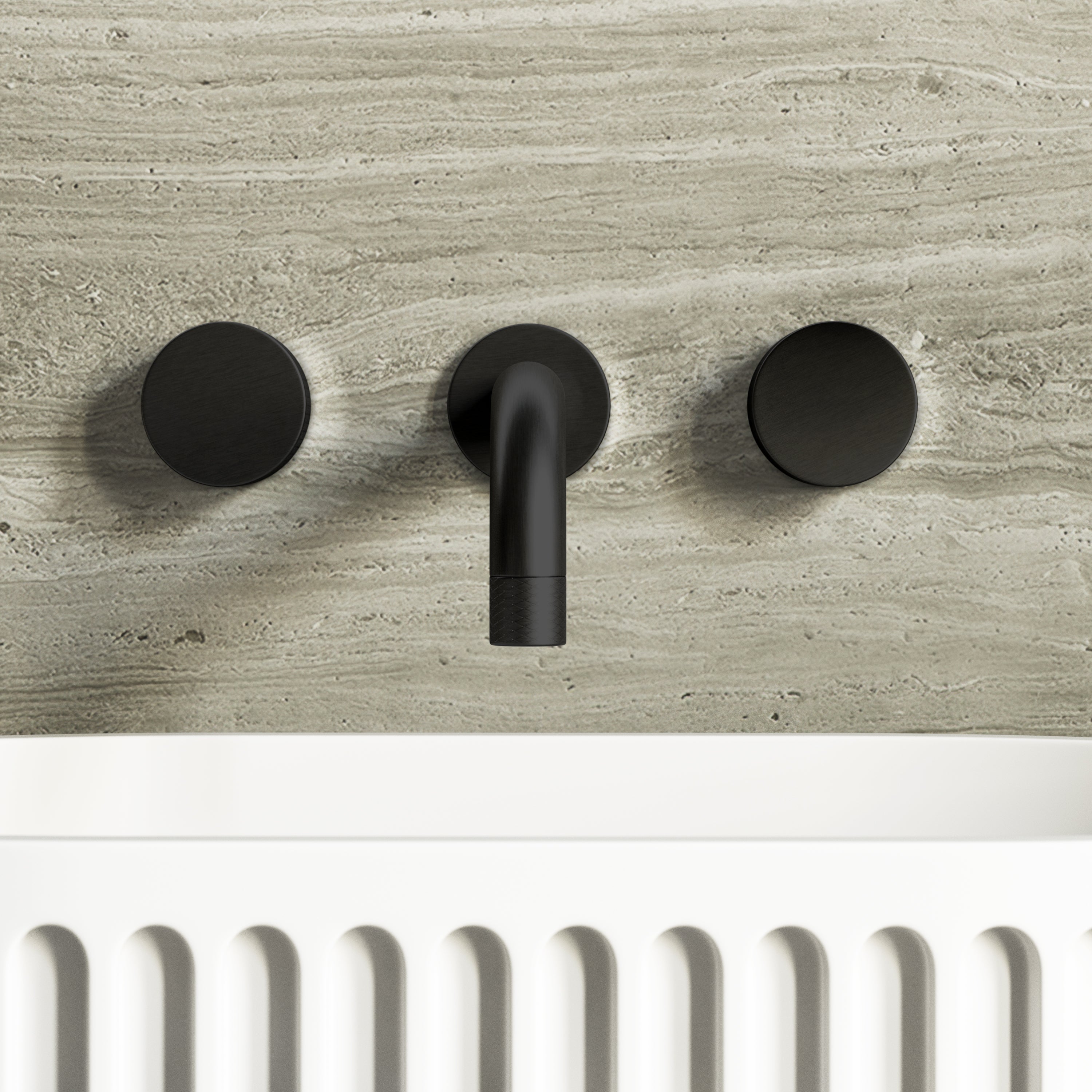 Image of Strata Wall Mounted Basin Tap – Double Handle, Long Spout