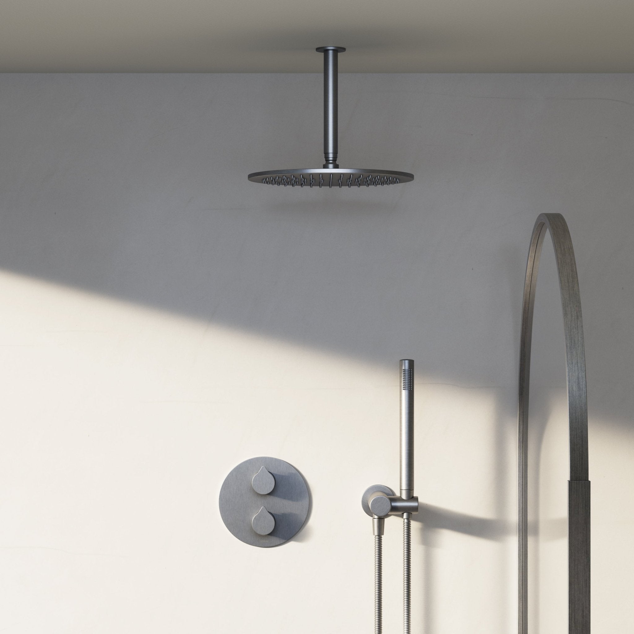 Image of Arc 2-Way Thermostatic Shower Set – Ceiling Mounted Overhead & Angled Hand Shower - Cavari