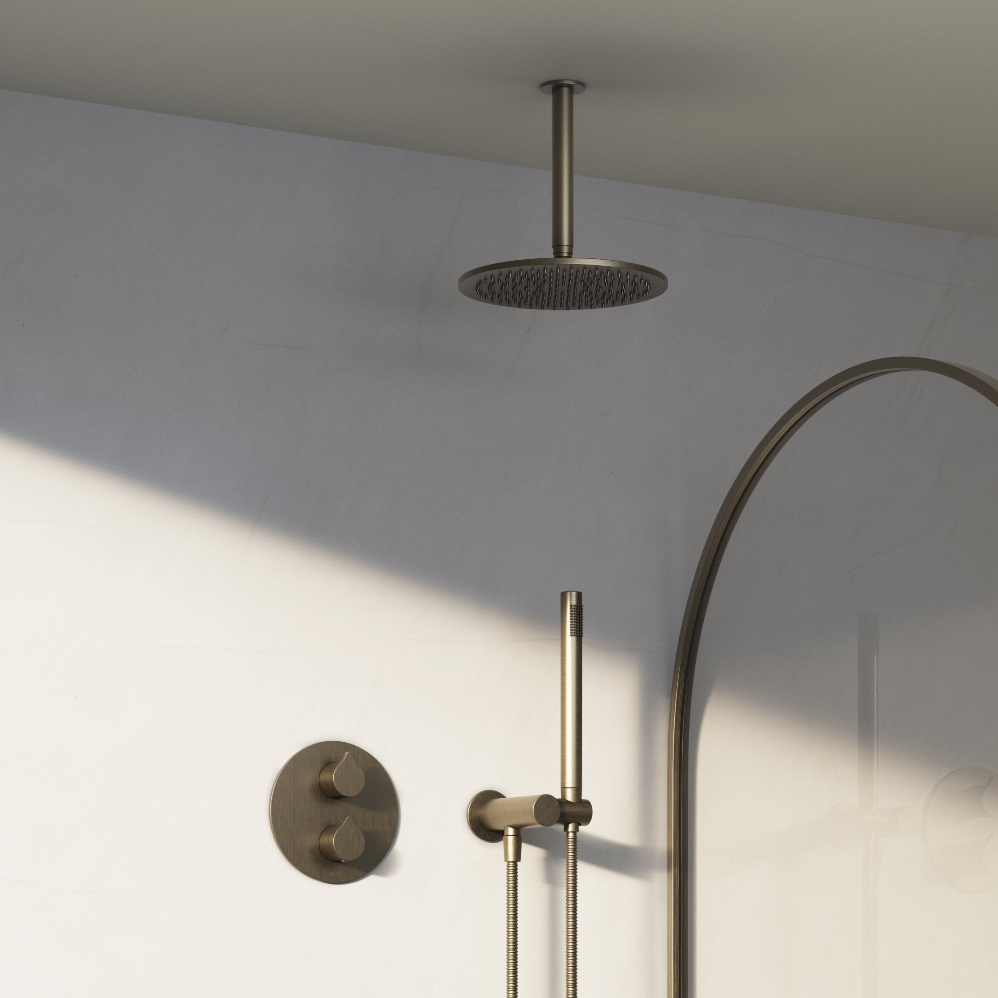 Image of Arc 2-Way Thermostatic Shower Set – Ceiling Mounted Overhead & Angled Hand Shower - Cavari