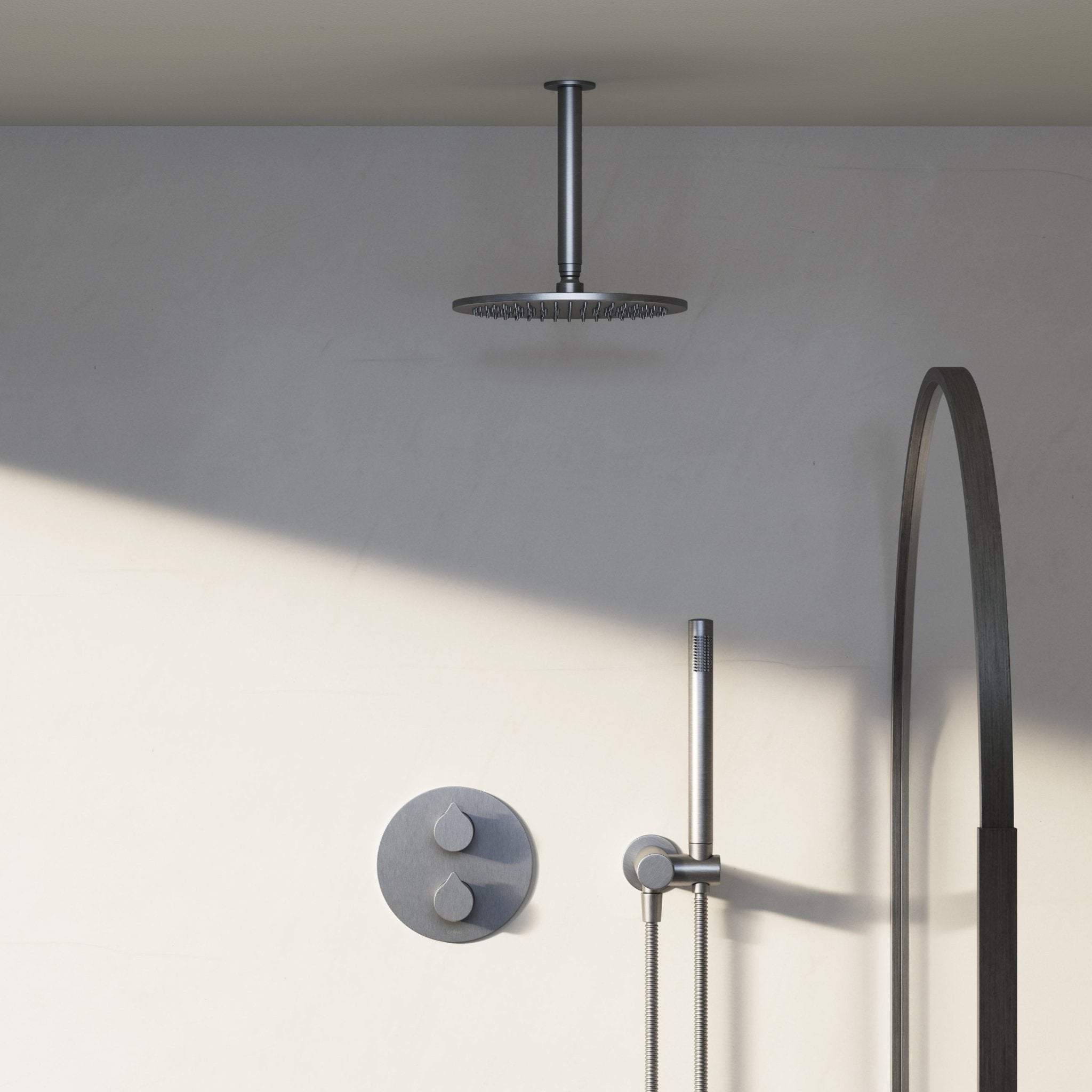 Image of Arc 2-Way Thermostatic Shower Set – Ceiling Mounted Overhead & Angled Hand Shower - Cavari