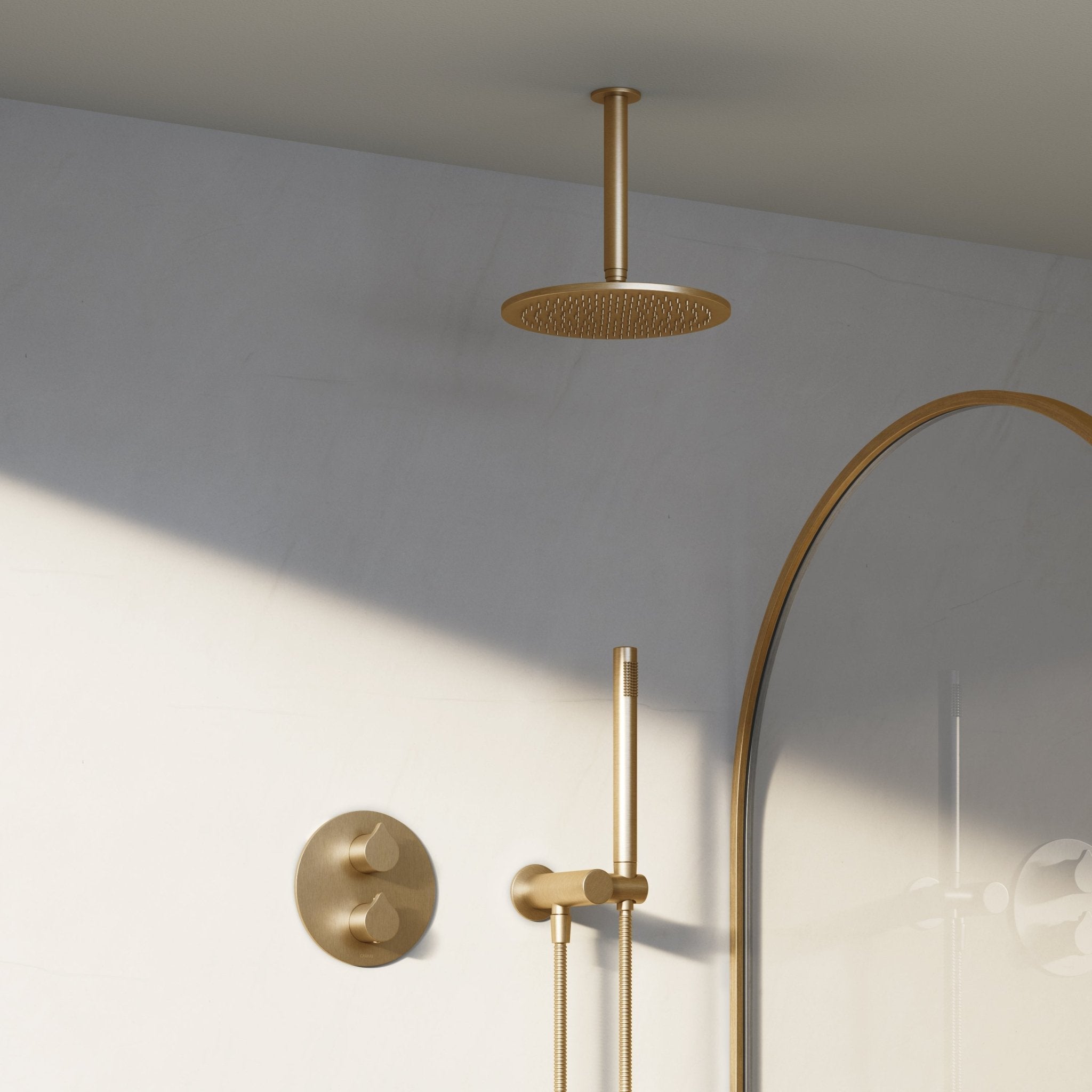 Image of Arc 2-Way Thermostatic Shower Set – Ceiling Mounted Overhead & Angled Hand Shower - Cavari