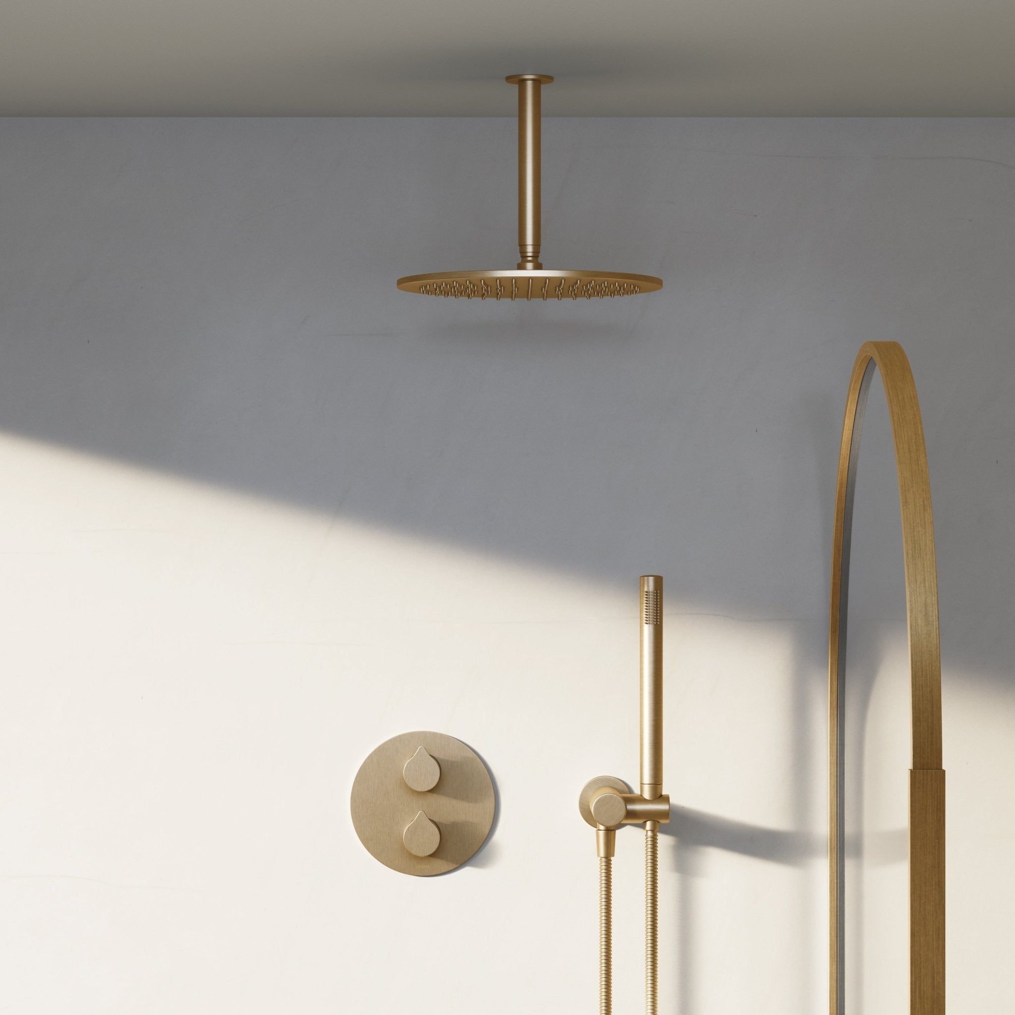 Image of Arc 2-Way Thermostatic Shower Set – Ceiling Mounted Overhead & Angled Hand Shower - Cavari