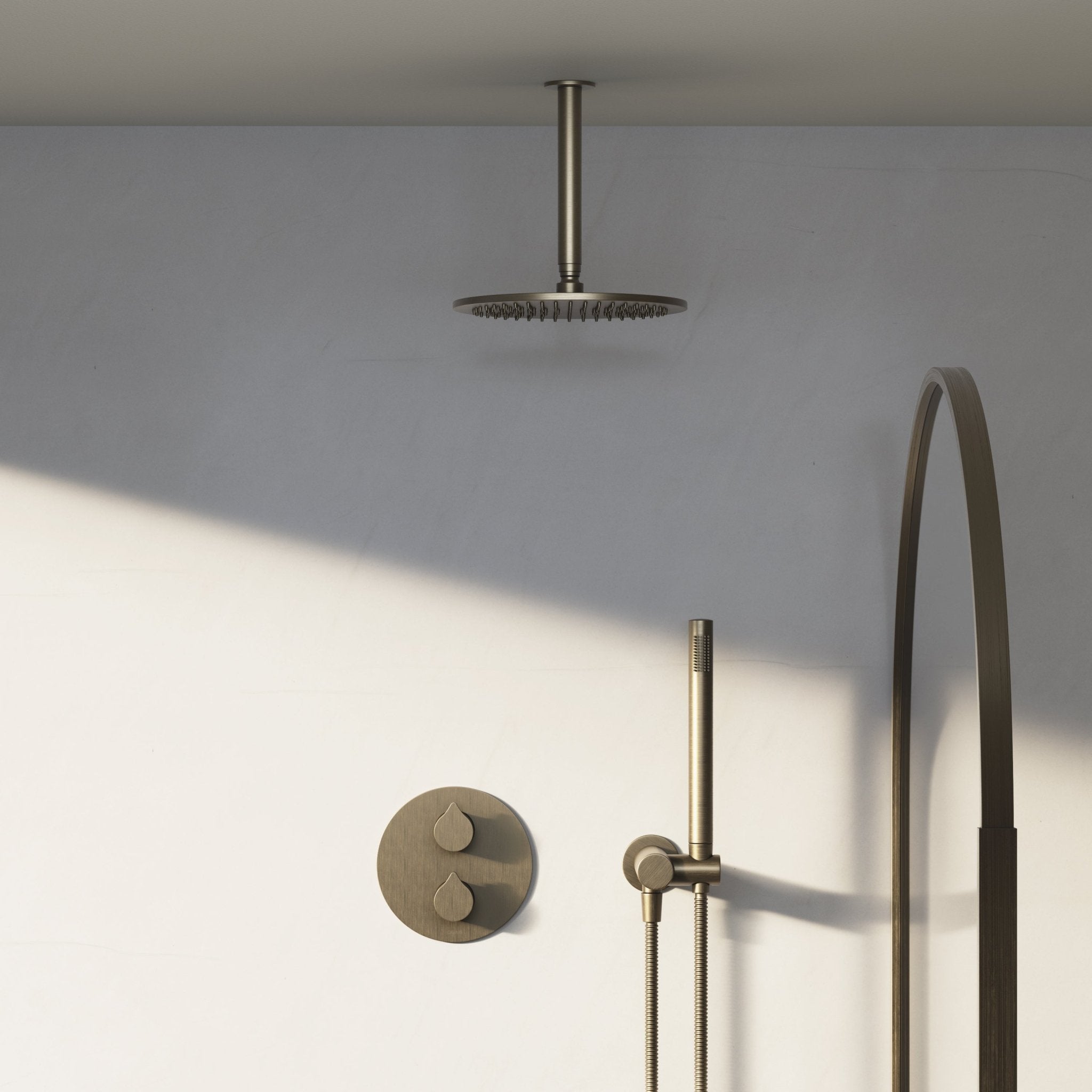 Image of Arc 2-Way Thermostatic Shower Set – Ceiling Mounted Overhead & Angled Hand Shower - Cavari