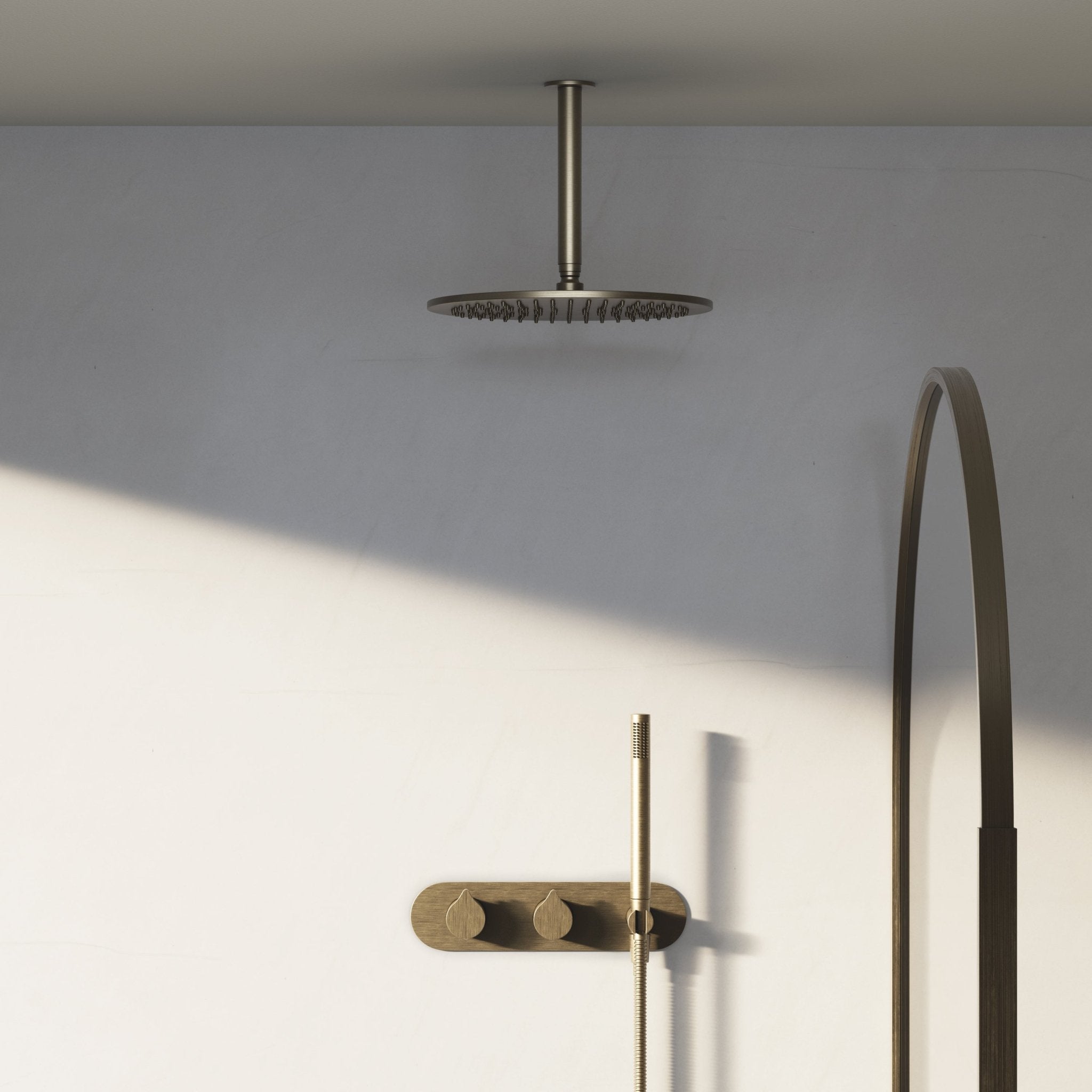 Image of Arc 2-Way Thermostatic Shower Set – Ceiling Mounted Overhead & Integrated Hand Shower - Cavari