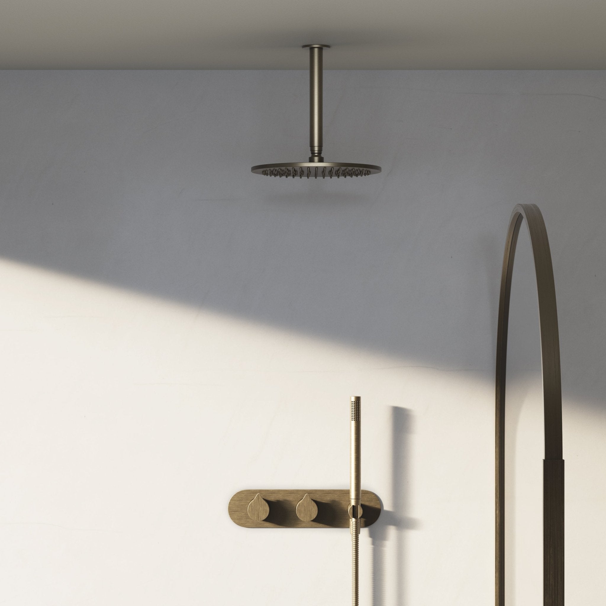 Image of Arc 2-Way Thermostatic Shower Set – Ceiling Mounted Overhead & Integrated Hand Shower - Cavari