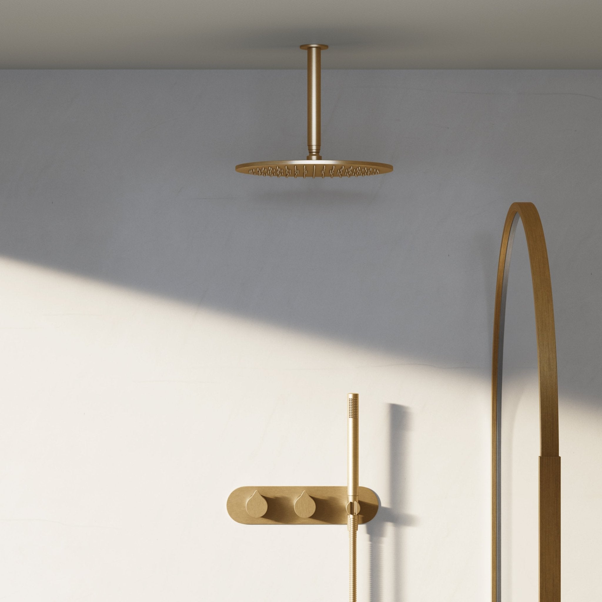 Image of Arc 2-Way Thermostatic Shower Set – Ceiling Mounted Overhead & Integrated Hand Shower - Cavari