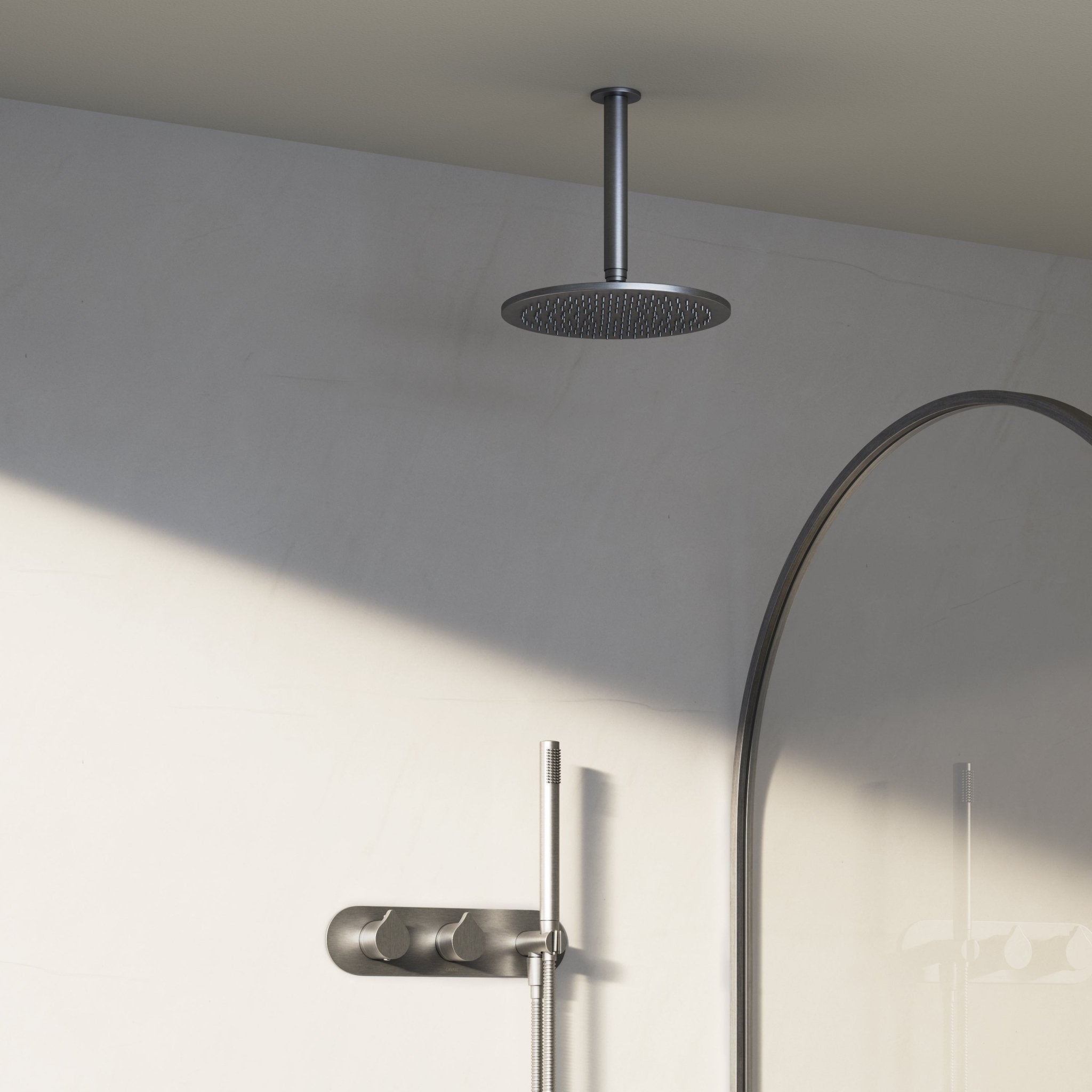 Image of Arc 2-Way Thermostatic Shower Set – Ceiling Mounted Overhead & Integrated Hand Shower - Cavari