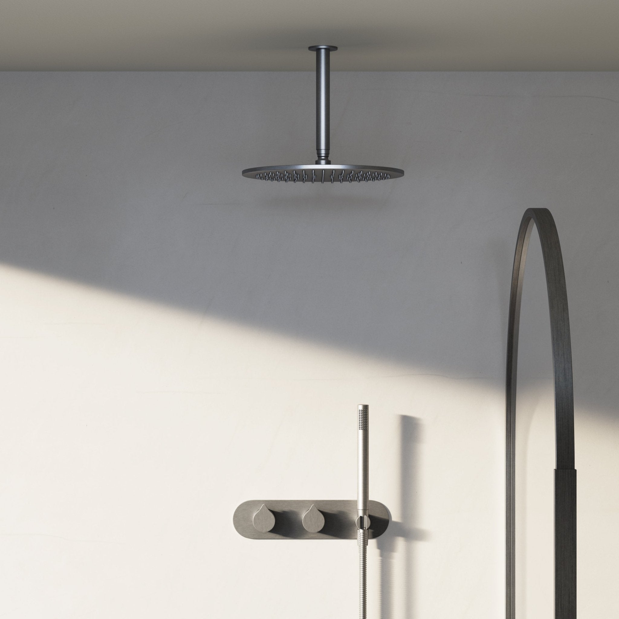 Image of Arc 2-Way Thermostatic Shower Set – Ceiling Mounted Overhead & Integrated Hand Shower - Cavari