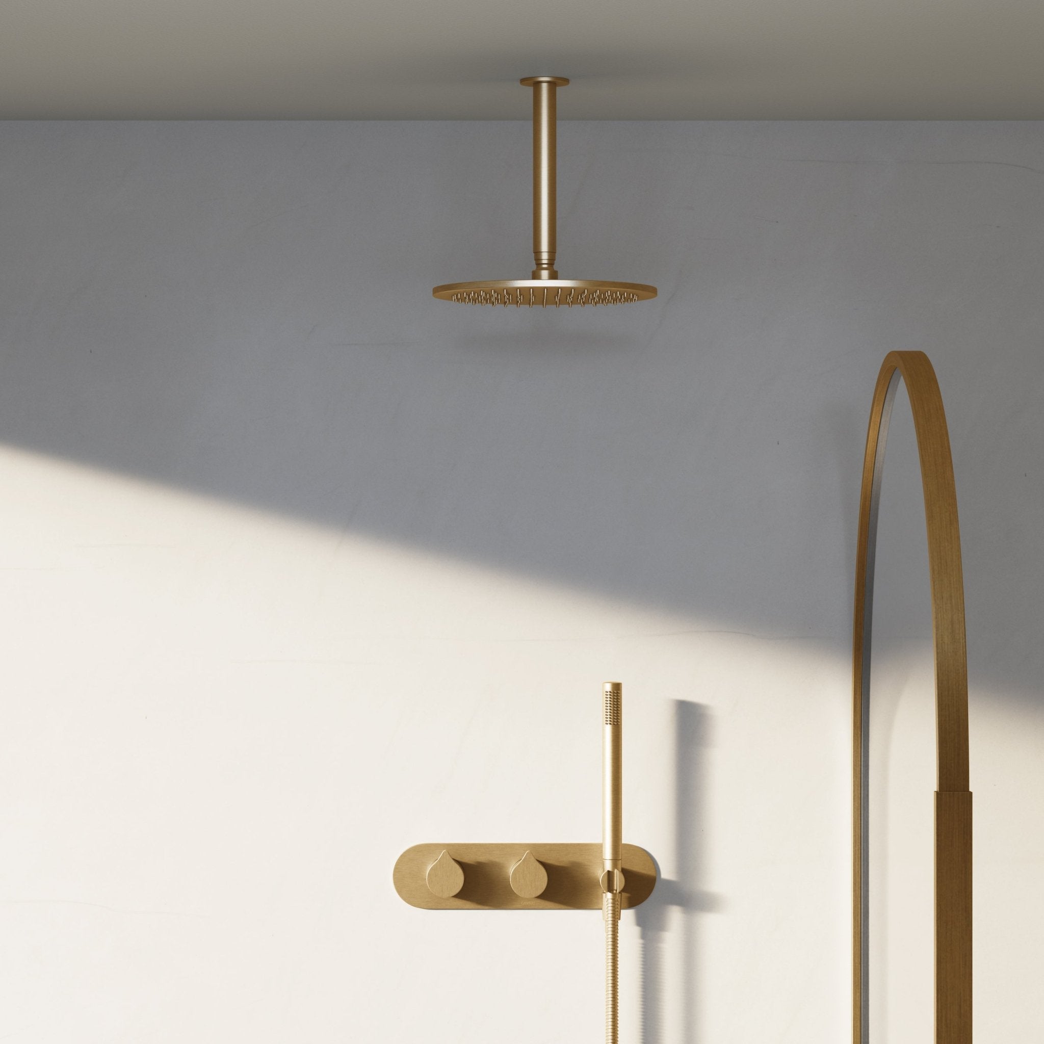 Image of Arc 2-Way Thermostatic Shower Set – Ceiling Mounted Overhead & Integrated Hand Shower - Cavari