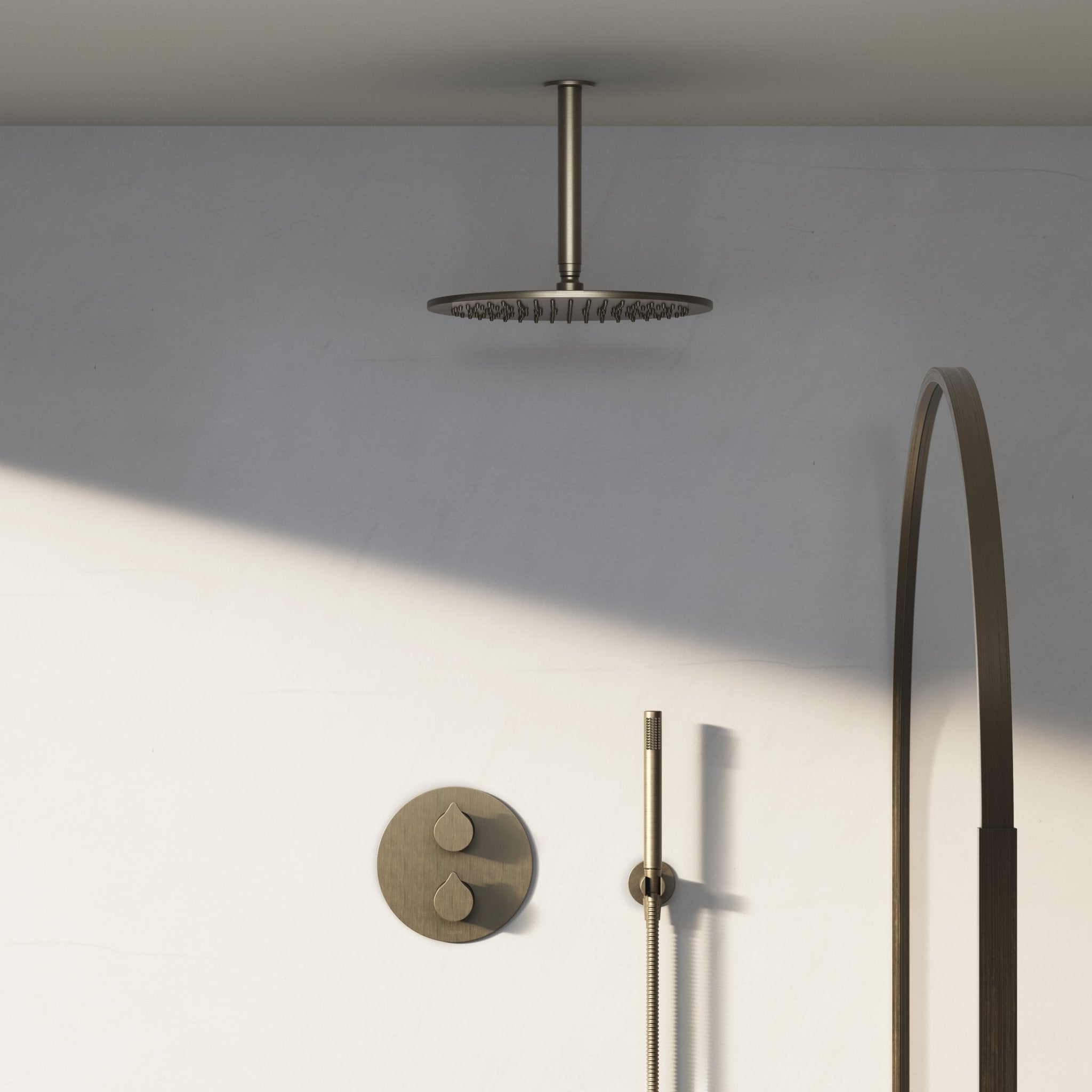 Image of Arc 2-Way Thermostatic Shower Set – Ceiling Mounted Overhead & Straight Hand Shower - Cavari