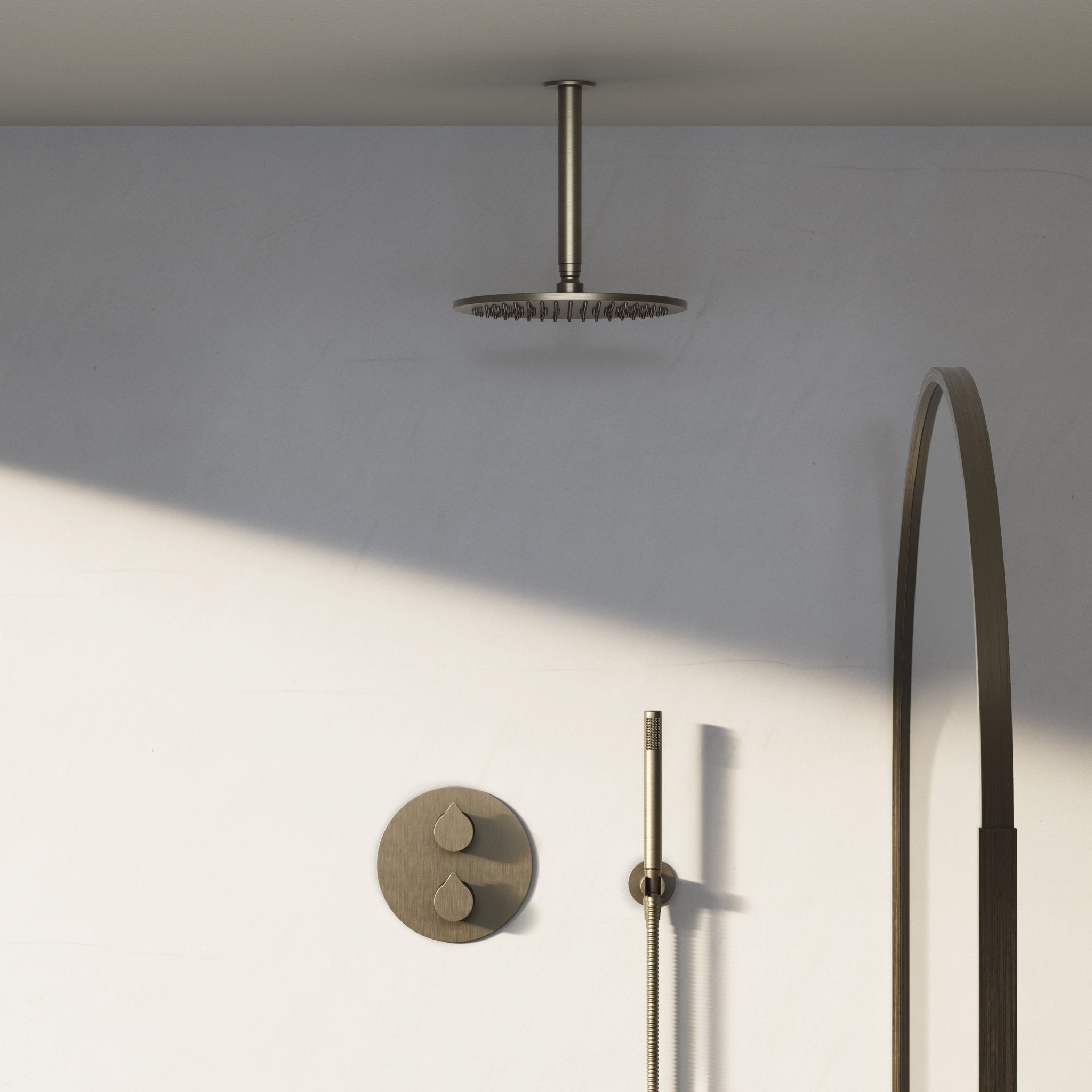 Image of Arc 2-Way Thermostatic Shower Set – Ceiling Mounted Overhead & Straight Hand Shower - Cavari