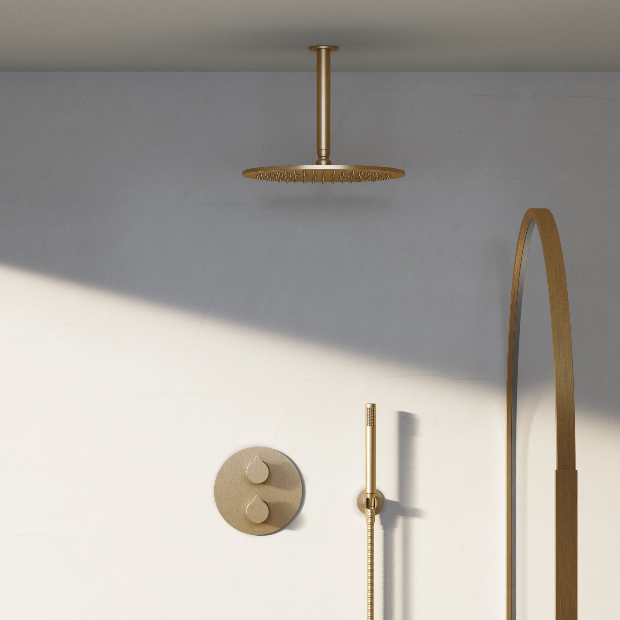 Image of Arc 2-Way Thermostatic Shower Set – Ceiling Mounted Overhead & Straight Hand Shower - Cavari