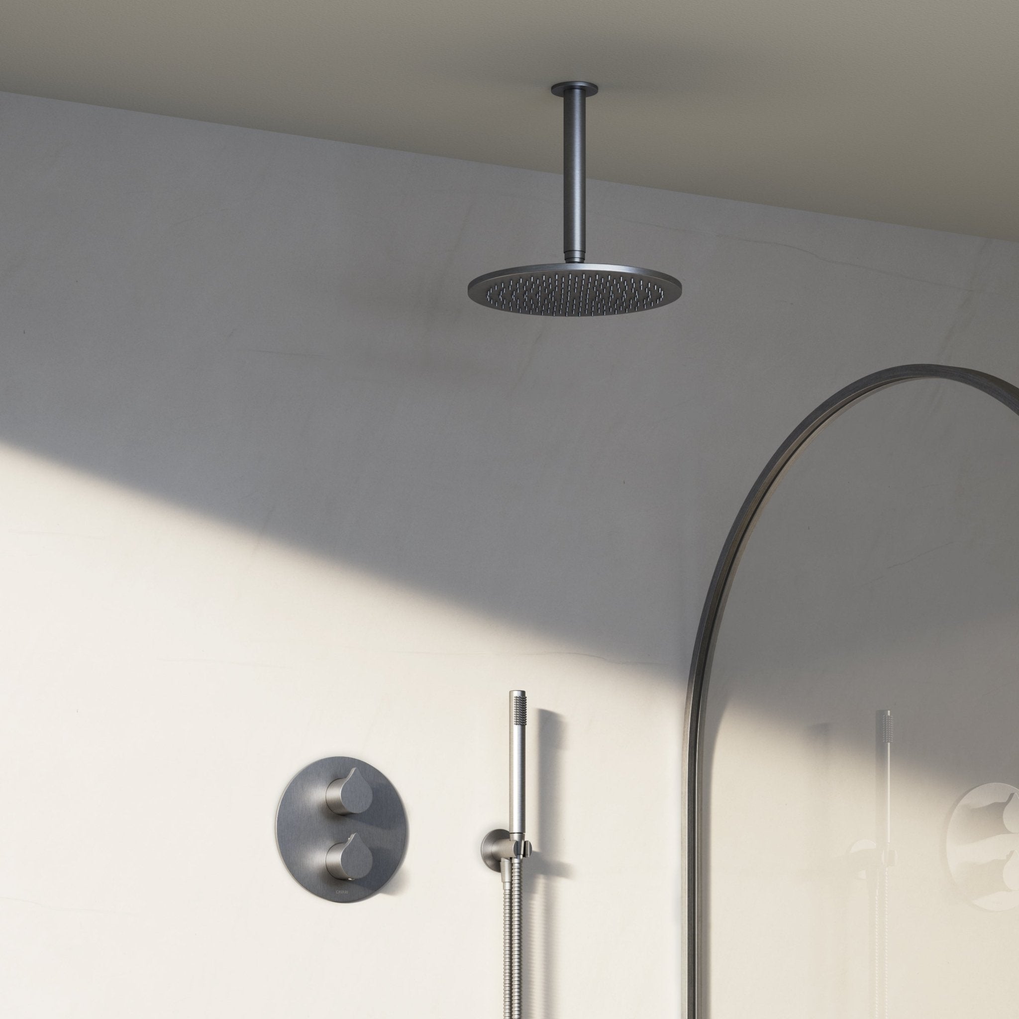 Image of Arc 2-Way Thermostatic Shower Set – Ceiling Mounted Overhead & Straight Hand Shower - Cavari