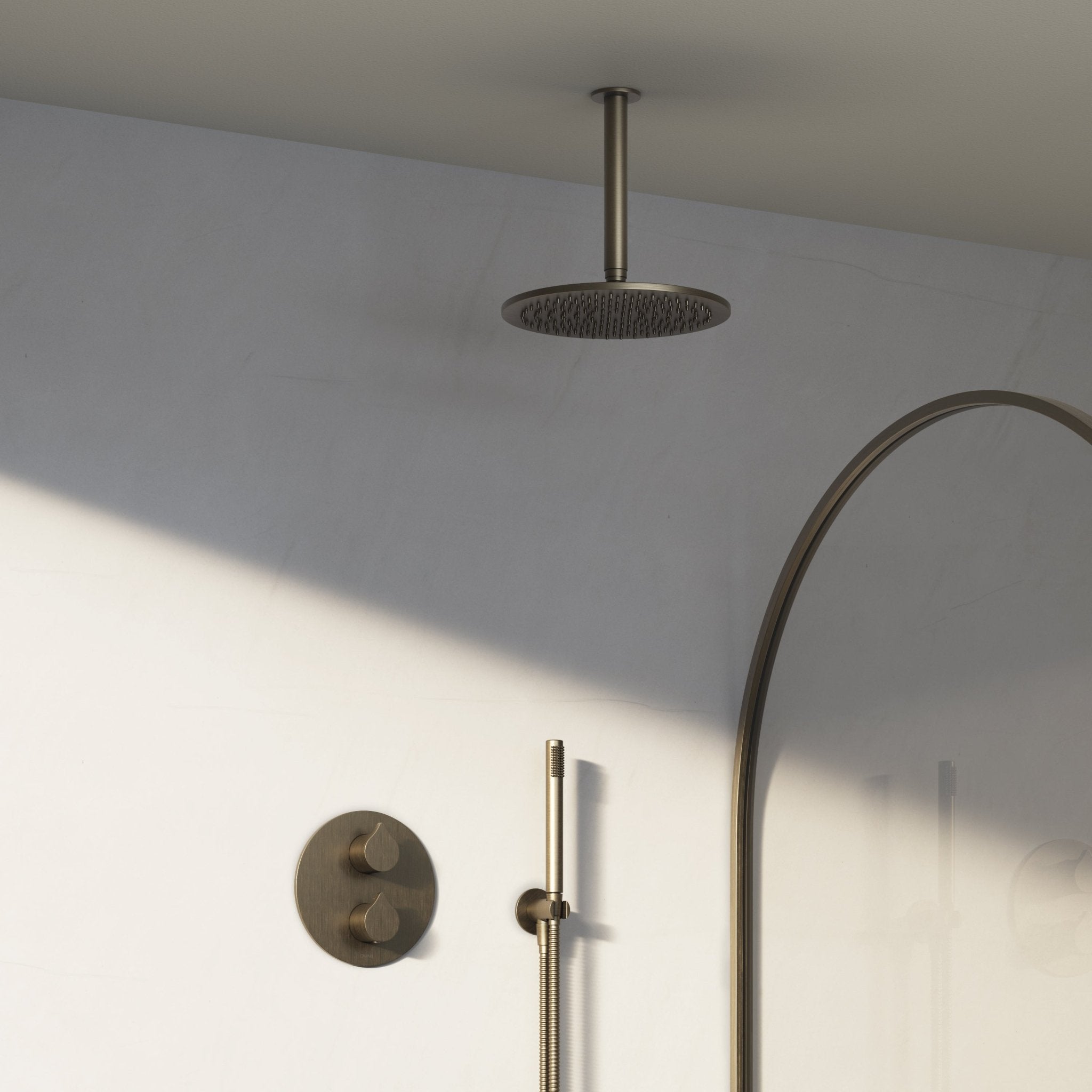 Image of Arc 2-Way Thermostatic Shower Set – Ceiling Mounted Overhead & Straight Hand Shower - Cavari