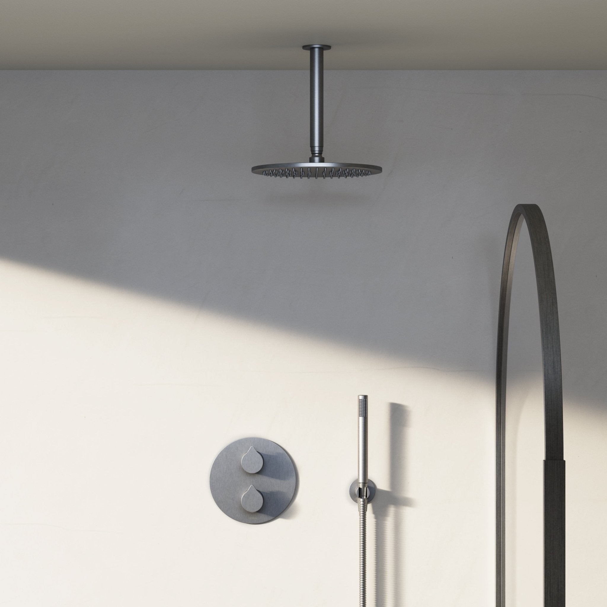 Image of Arc 2-Way Thermostatic Shower Set – Ceiling Mounted Overhead & Straight Hand Shower - Cavari