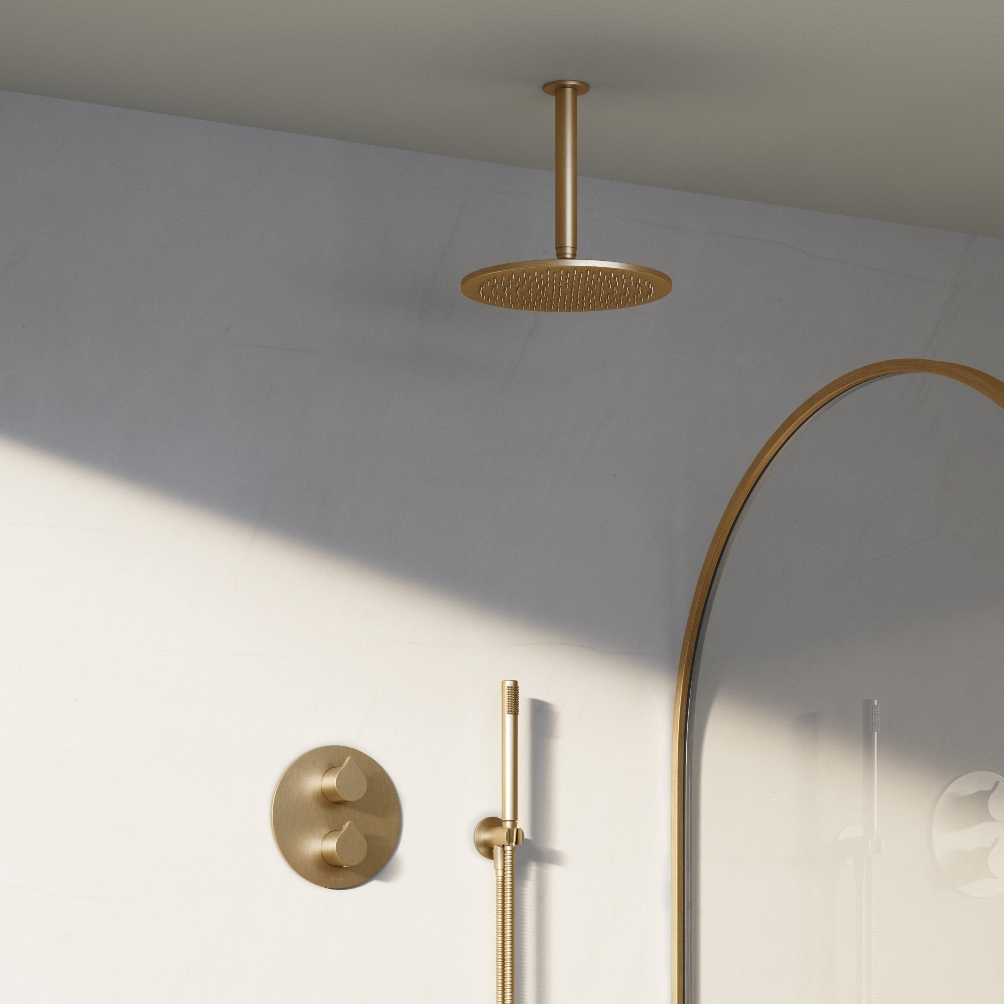 Image of Arc 2-Way Thermostatic Shower Set – Ceiling Mounted Overhead & Straight Hand Shower - Cavari