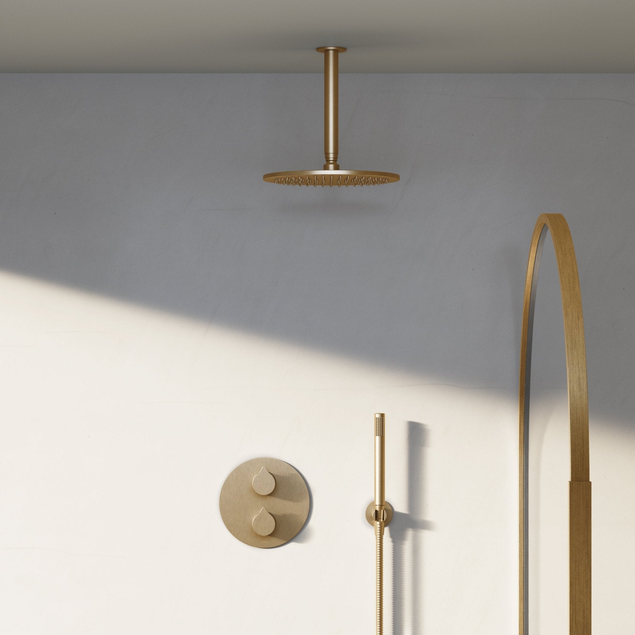 Image of Arc 2-Way Thermostatic Shower Set – Ceiling Mounted Overhead & Straight Hand Shower - Cavari