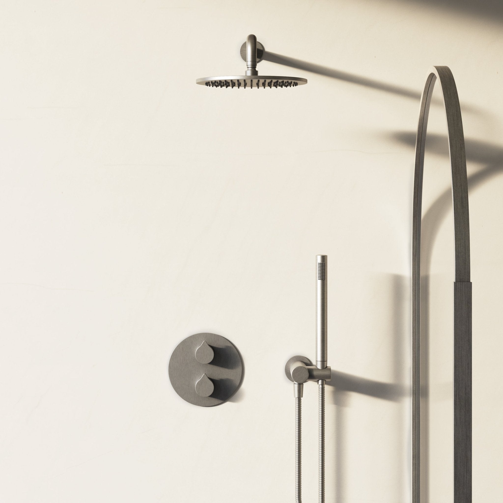 Image of Arc 2-Way Thermostatic Shower Set – Overhead & Angled Hand Shower - Cavari