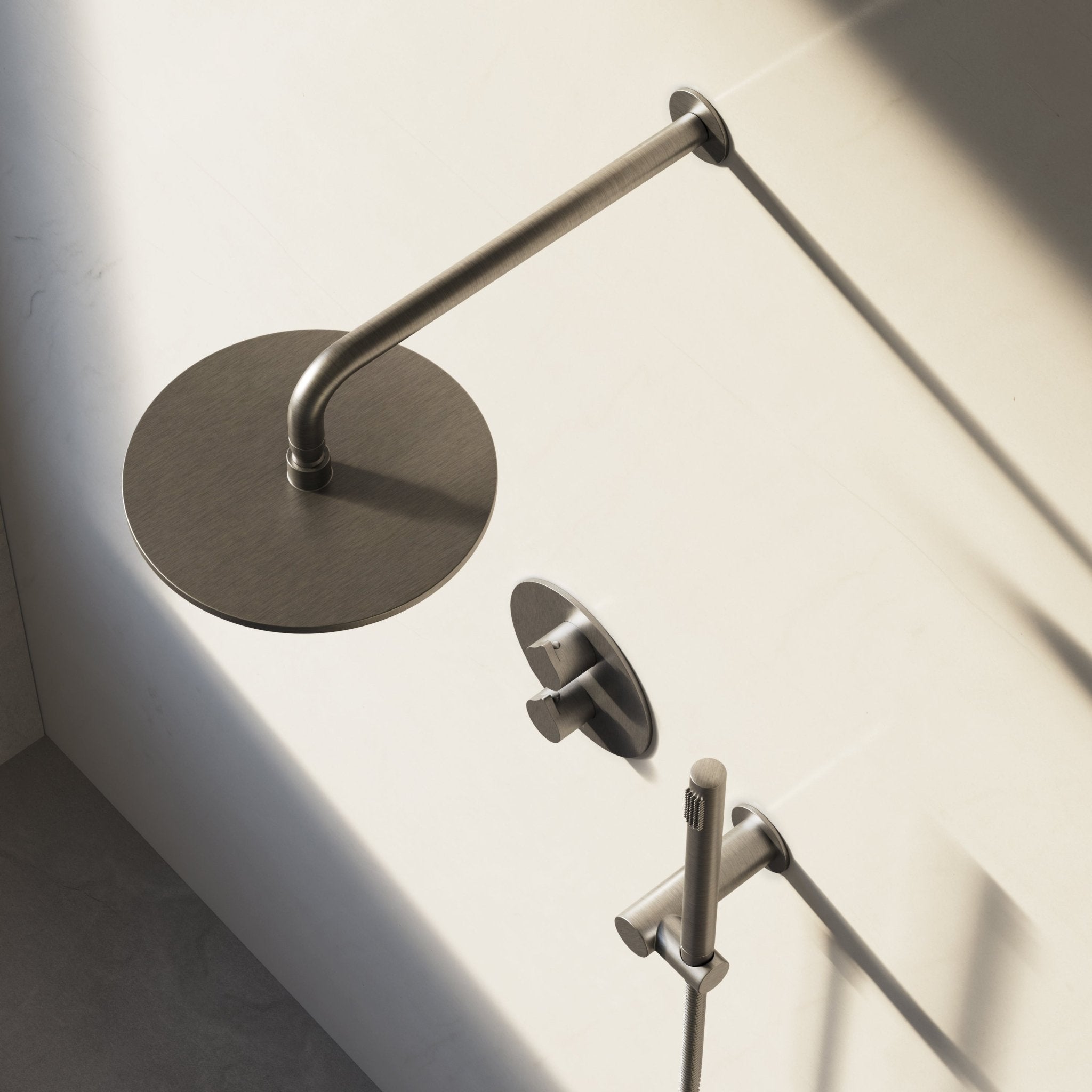 Image of Arc 2-Way Thermostatic Shower Set – Overhead & Angled Hand Shower - Cavari