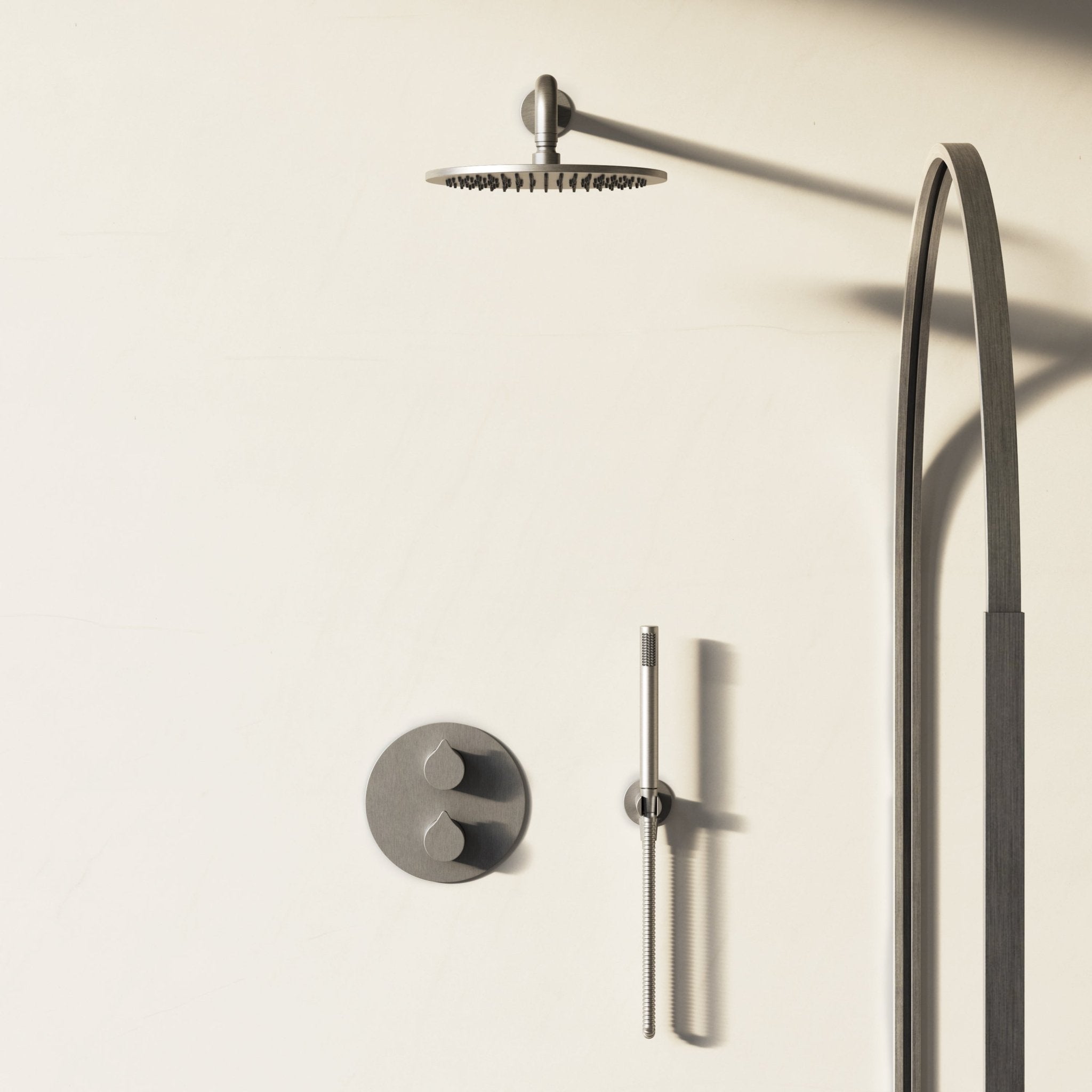 Image of Arc 2-Way Thermostatic Shower Set – Overhead & Straight Hand Shower - Cavari