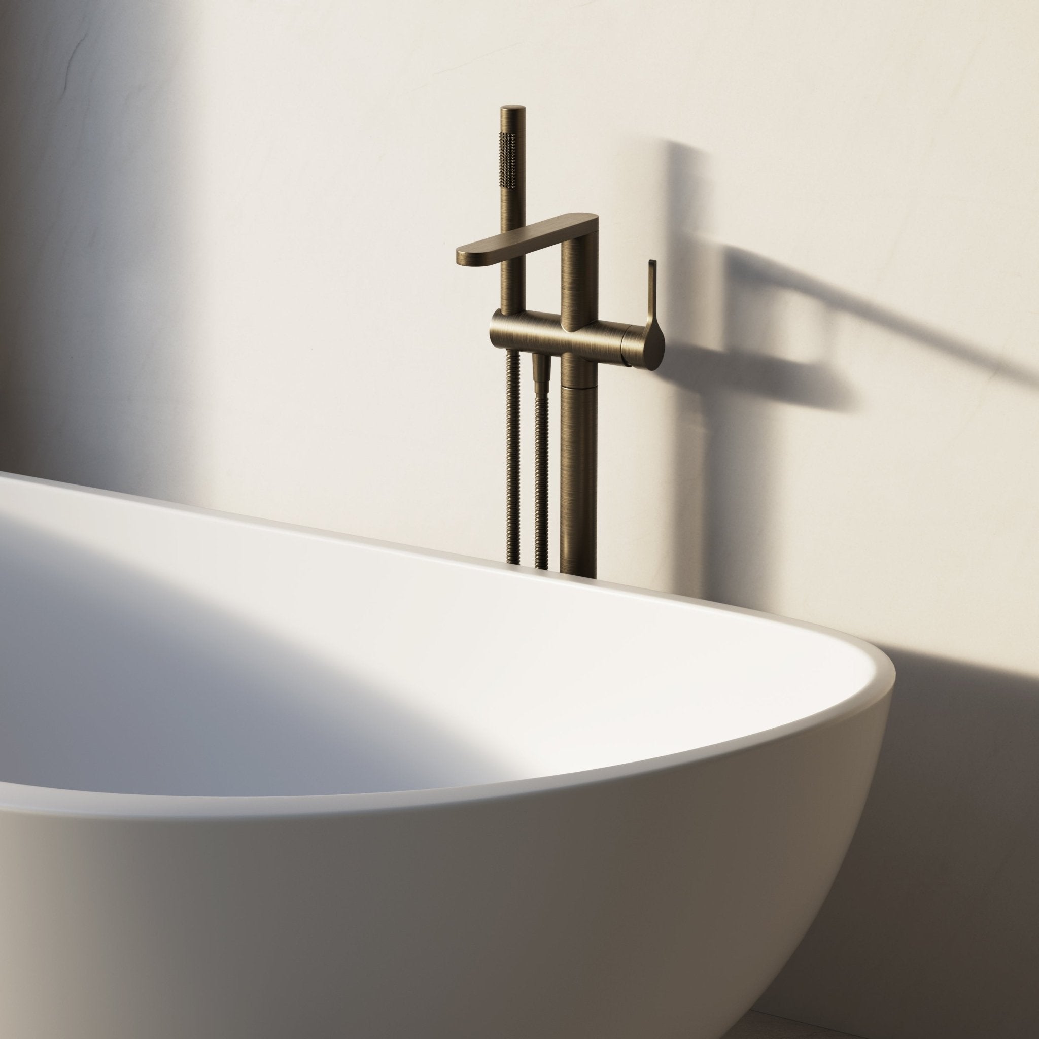 Image of Arc Floor Standing Bath Mixer with Hand Shower - Cavari