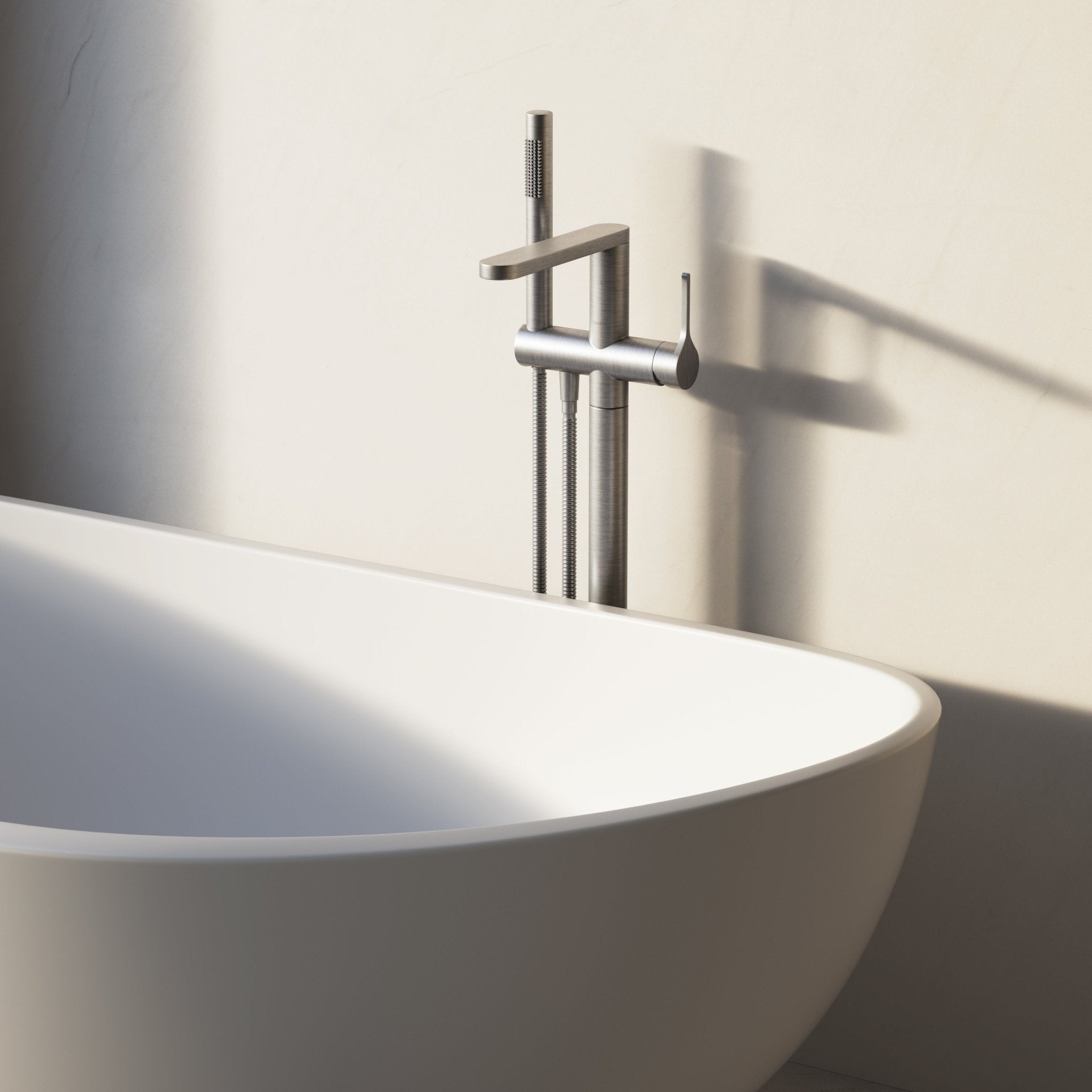 Image of Arc Floor Standing Bath Mixer with Hand Shower - Cavari