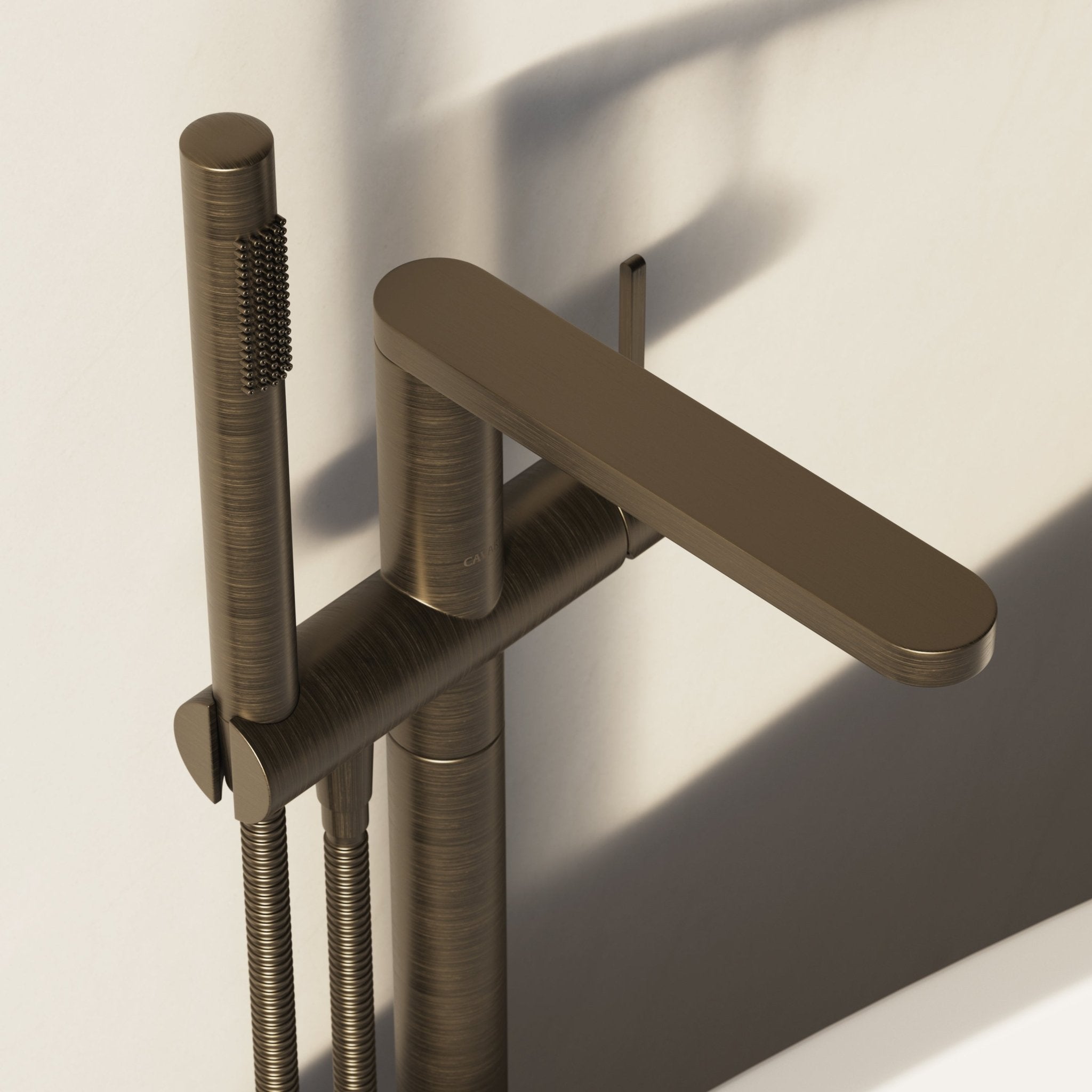 Image of Arc Floor Standing Bath Mixer with Hand Shower - Cavari