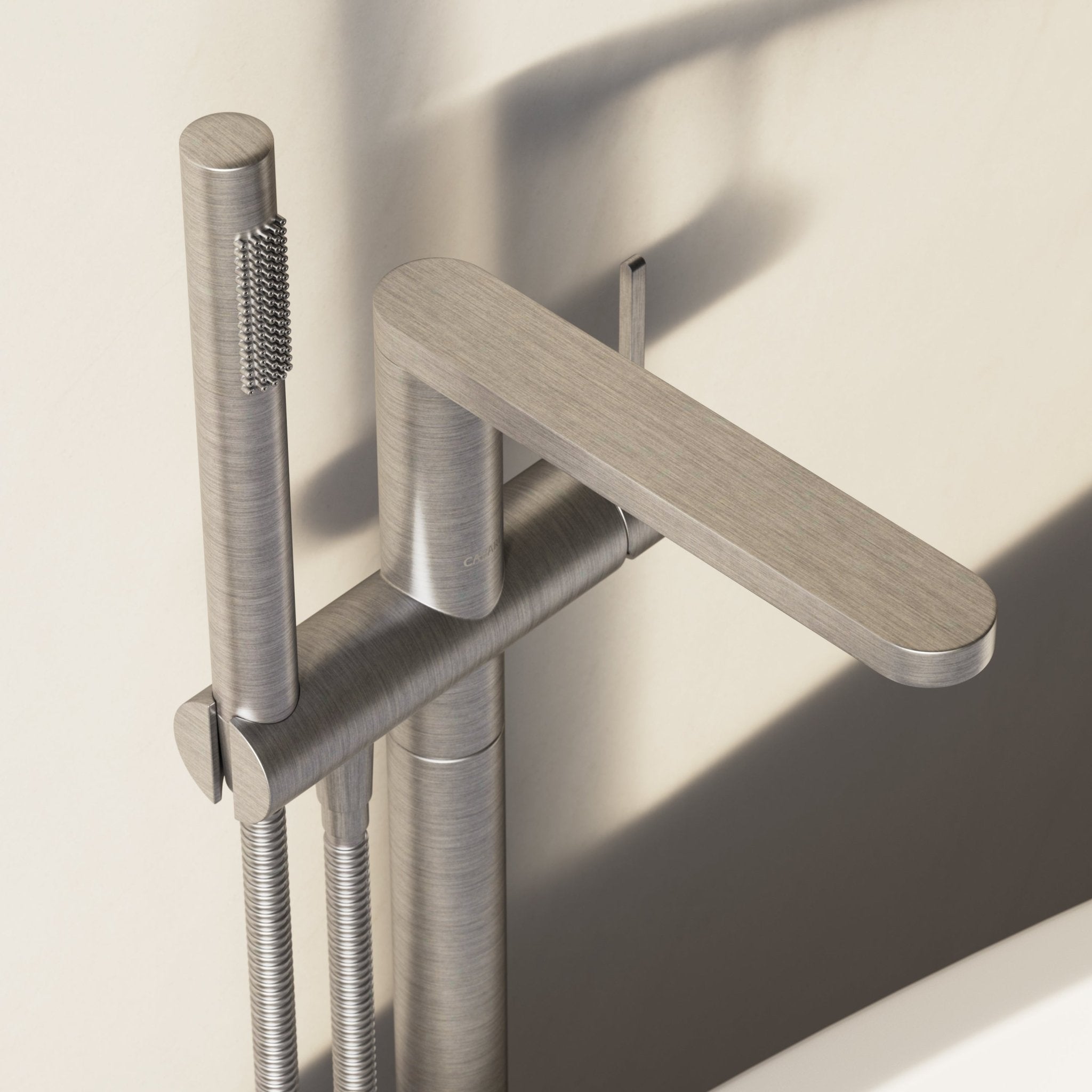 Image of Arc Floor Standing Bath Mixer with Hand Shower - Cavari